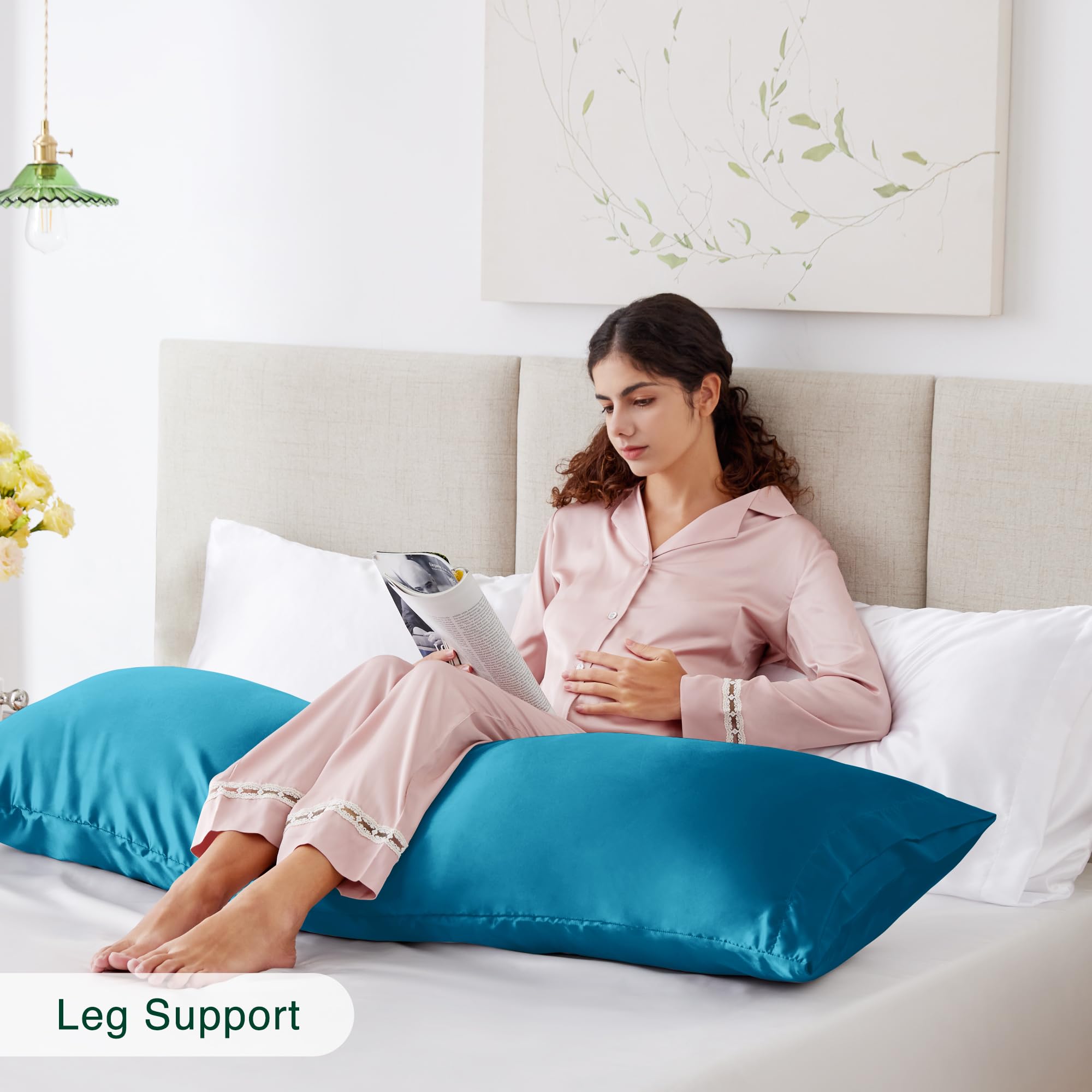 20x54 Inch Teal Blue Satin Body Pillow Cover with Envelope Closure - Soft Cooling Pillowcase for Hair & Skin Care - Luxurious Silk-like Feel for Bedroom, Lounge & Travel