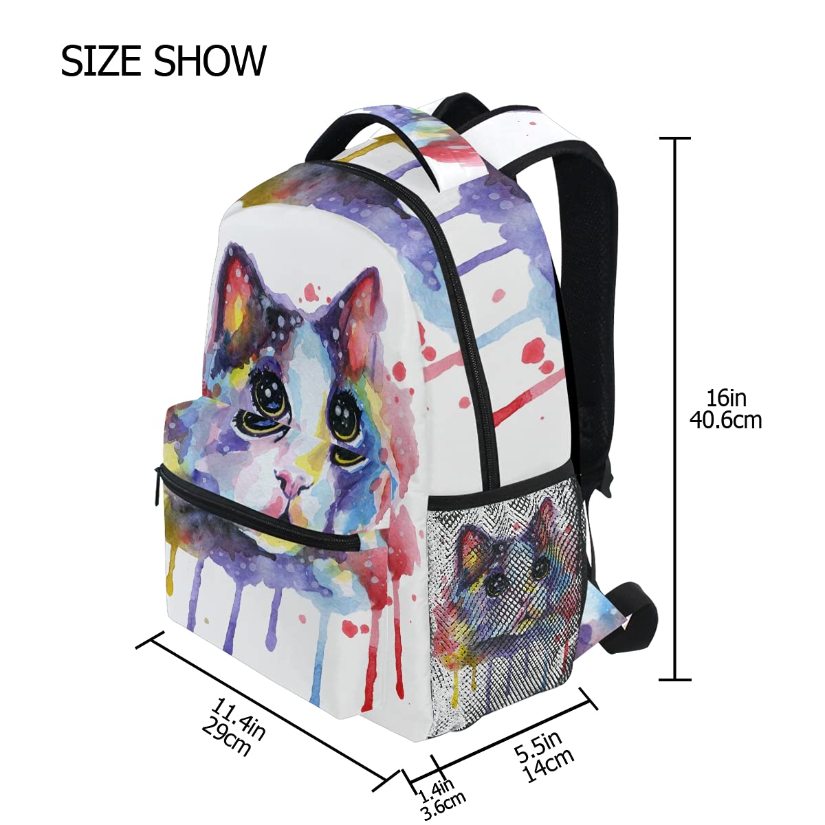 ALAZA Cute Cat Backpack for Girls & Boys - Rainbow Tie Dye School Bookbag for Elementary Teens, Lightweight Laptop Daypack for Travel & College - Perfect for School, Work & Outdoor Adventures
