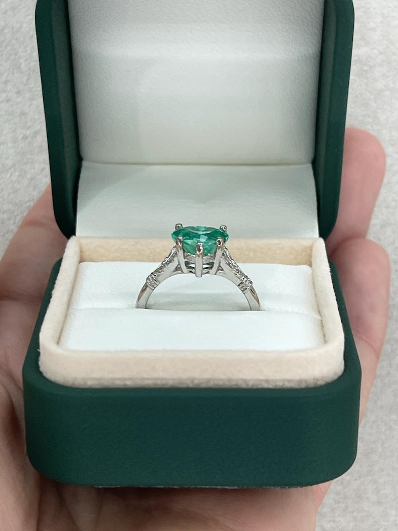 2.03ct Vivid Mint Green Heart Cut Colombian Emerald Solitaire Floral Ring - Elegant Engagement, Anniversary & Wedding Jewelry Gift for Her