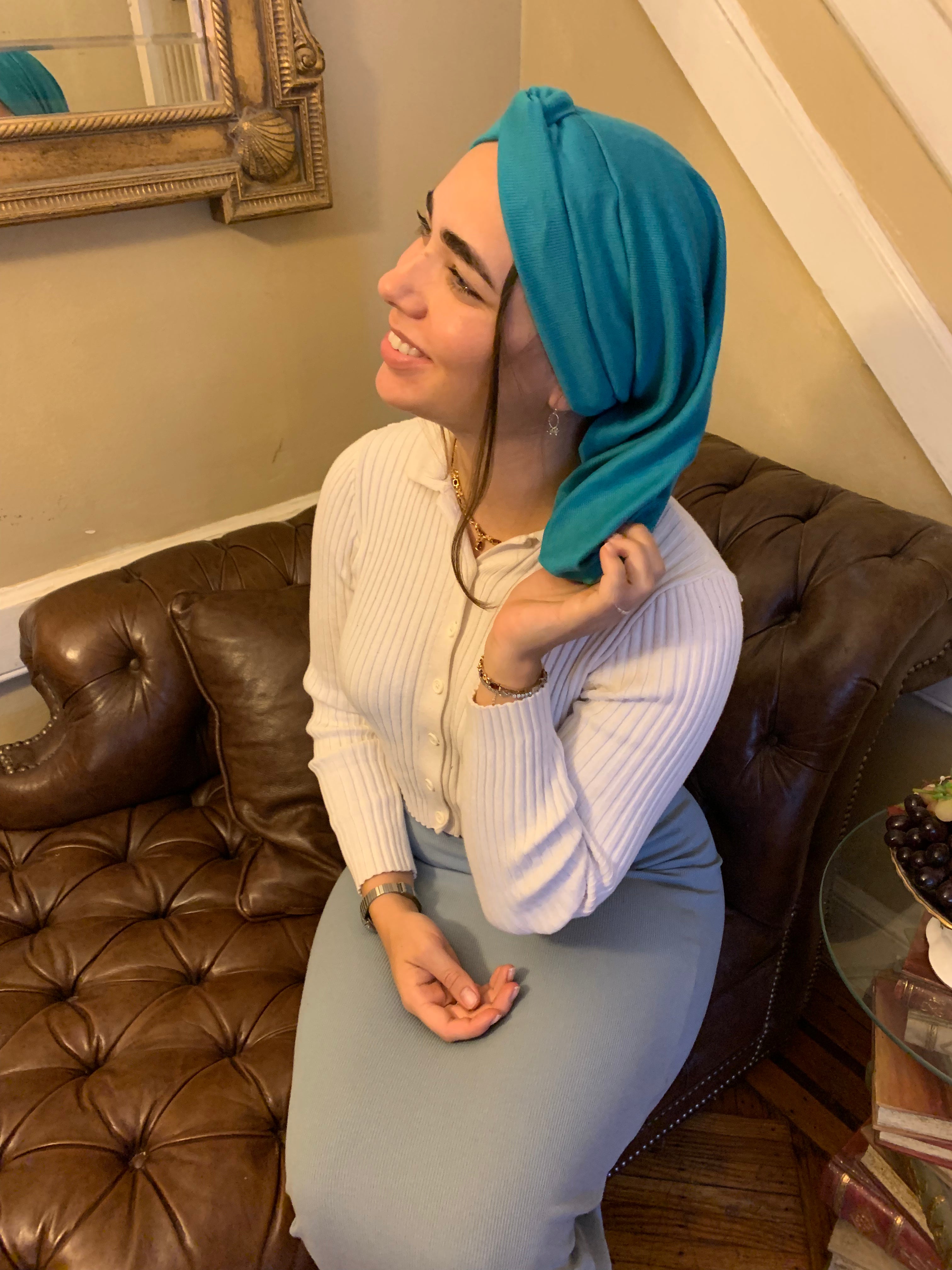 Turquoise Snood Turban Hijab - Premium Muslim Headscarf Made in USA by Uptown Girl Headwear | Perfect for Prayer, Modest Fashion & Everyday Wear