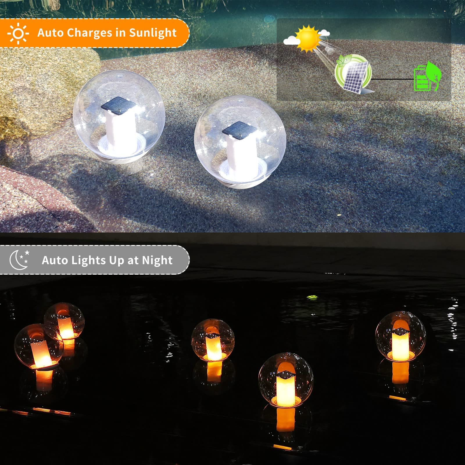 Solar Powered Floating Pool Lights - Waterproof Outdoor Solar Flame Lights for Pools, Spas, Gardens & Bedroom Night Decor - Glowing Orb for Romantic Ambiance & Party Lighting