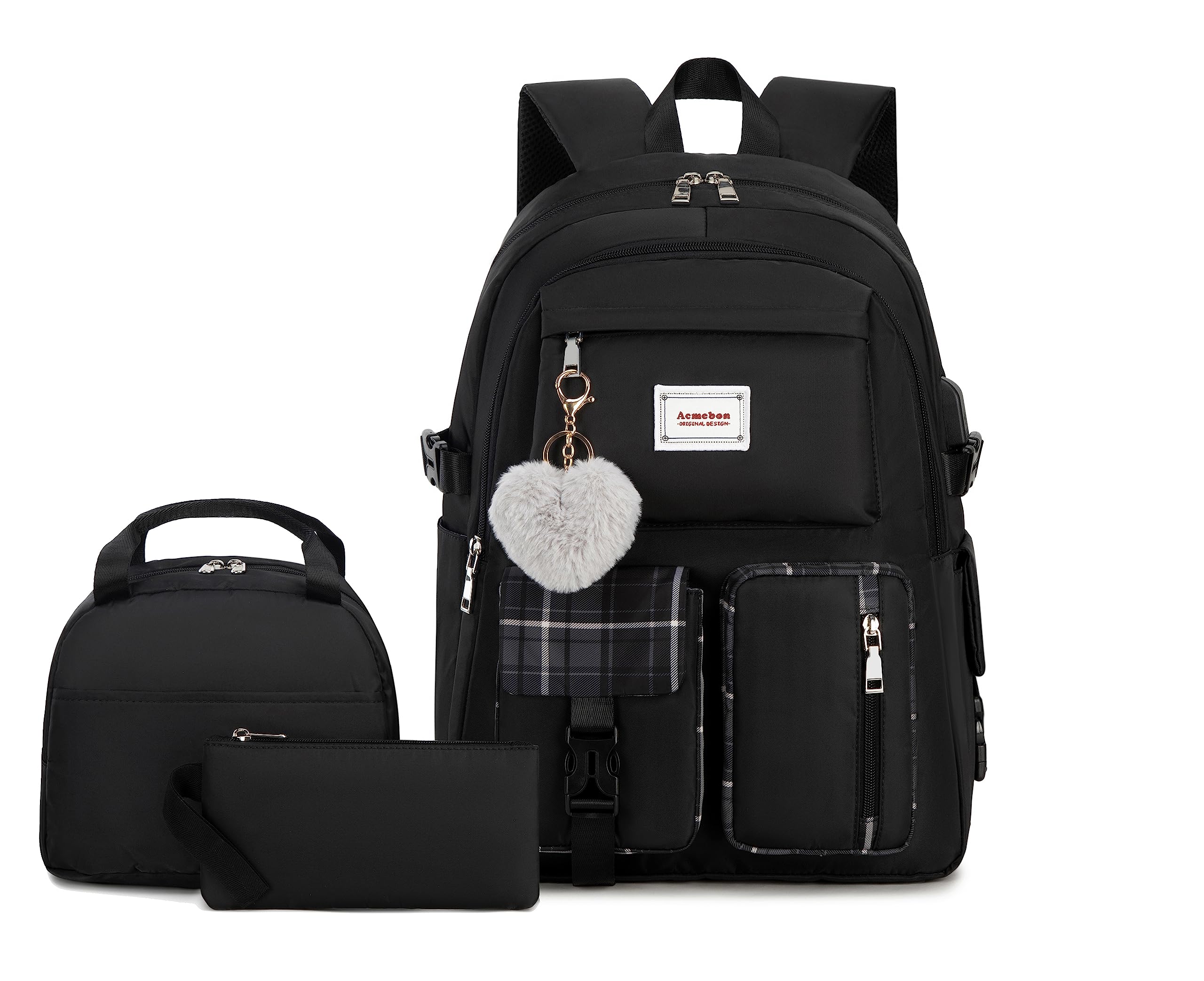 Stylish Women's Laptop Backpack Set - Spacious 15.6 Inch Casual Daypack with Multiple Pockets, Perfect for Work, School & Travel (Black)