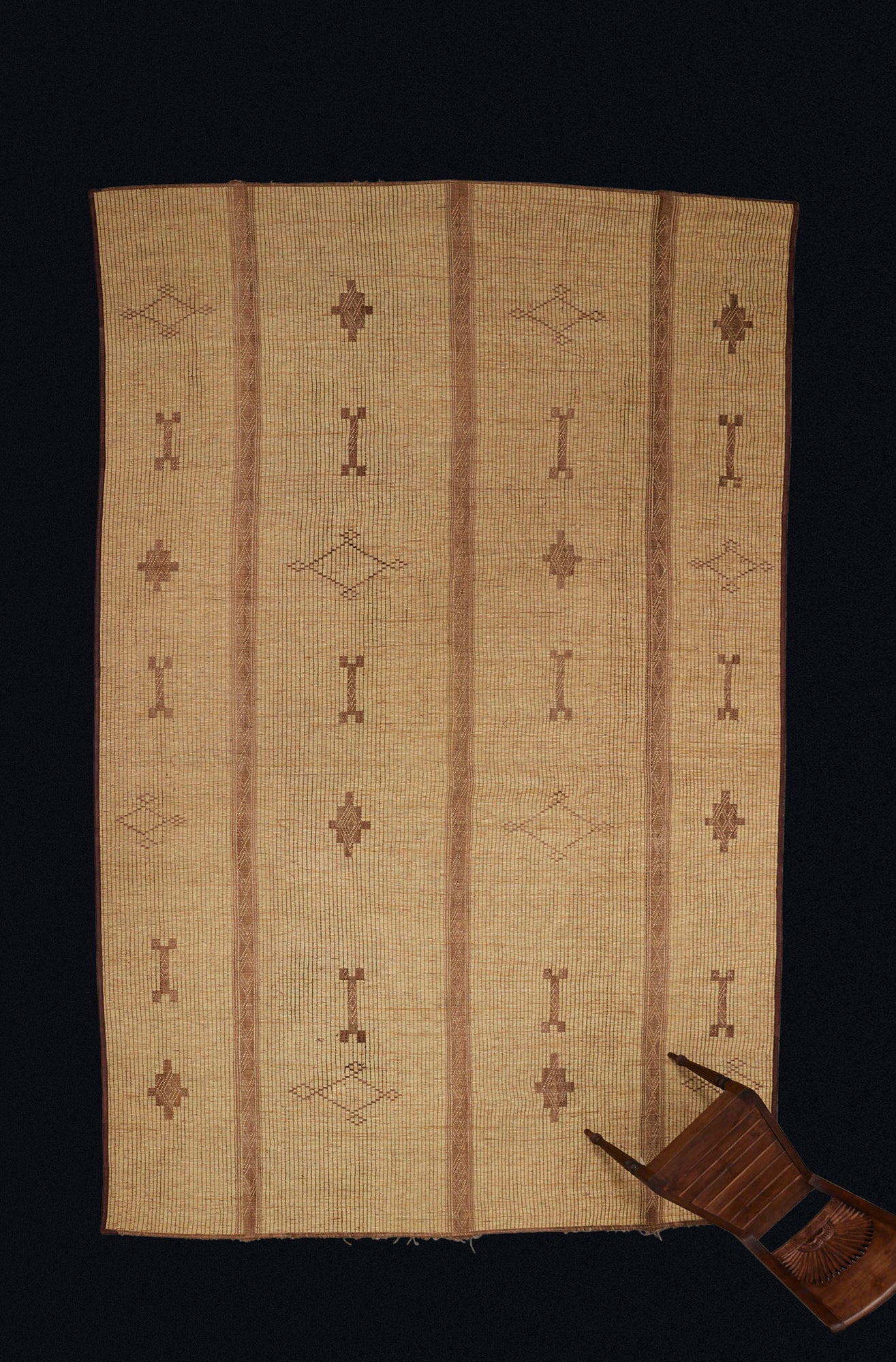 Authentic Tuareg Triple Banded Blonde Rug with Bone & Open Diamond Motifs - 9'4 x 16' - Perfect for Boho Living Room, Bedroom or Office Decor