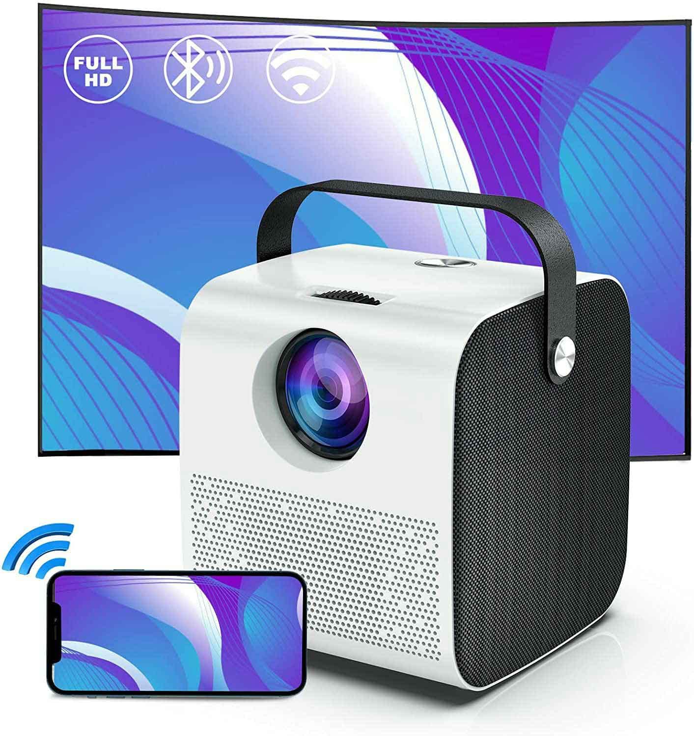 Mini Projector for Outdoor Movies - WiFi Bluetooth Portable Projector, 8500 LUX HD 1080P Support, Compatible with iPhone, TV Stick, PS4, HDMI & Laptop | Perfect for Backyard Cinema, Camping & Home Theater