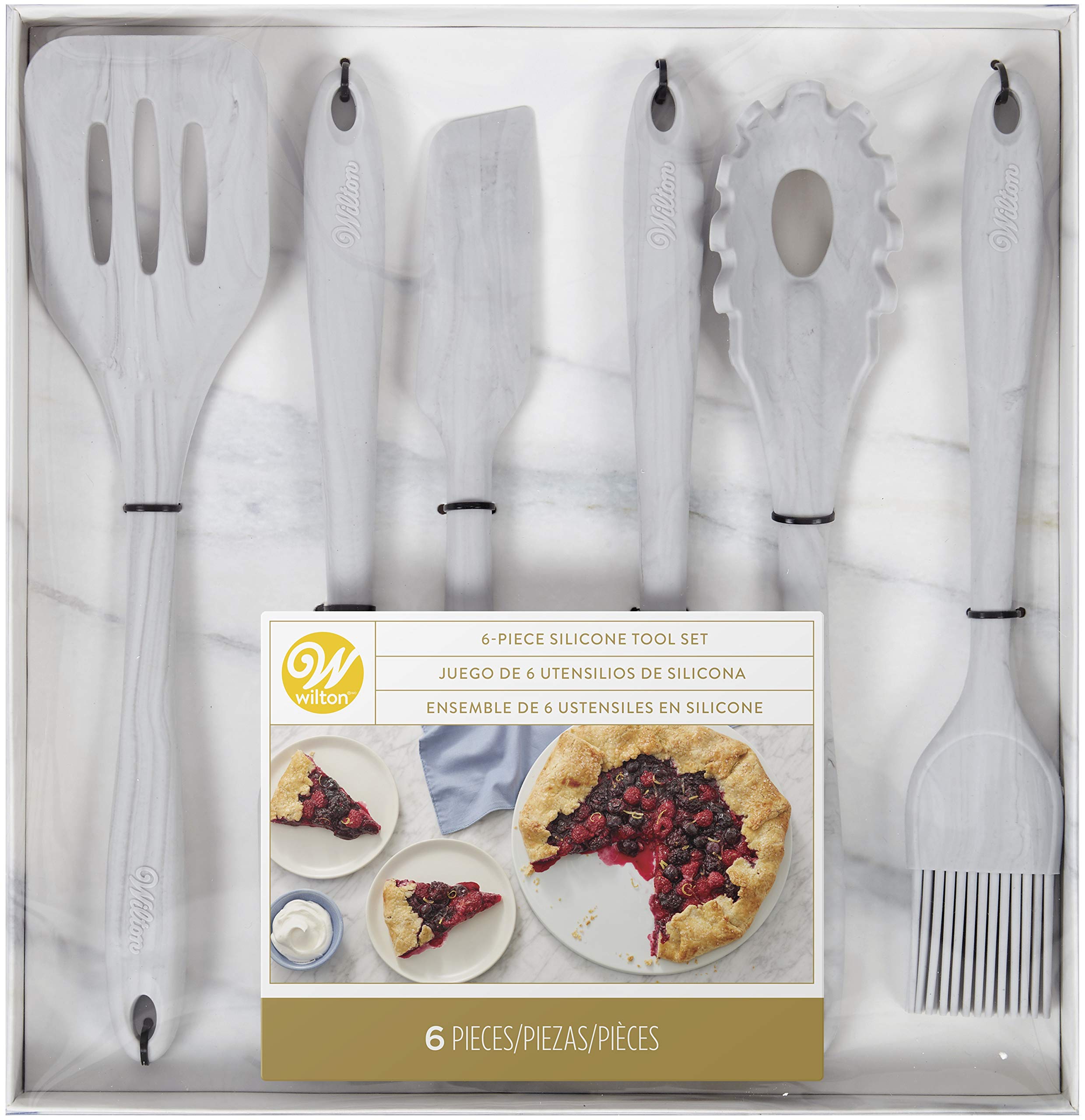 Wilton Marble Silicone Kitchen Utensils Set - 6-Piece Non-Slip Heat Resistant Cooking Tools for Baking, Mixing & Serving - Perfect for Home Chefs & Gift Giving