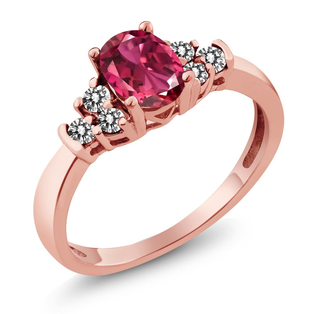 0.70 Ct Oval Pink Tourmaline & White Diamond 925 Sterling Silver Ring - Rose Gold Plated, Elegant Gemstone Jewelry for Women, Perfect for Engagement, Anniversary & Special Occasion Gifts