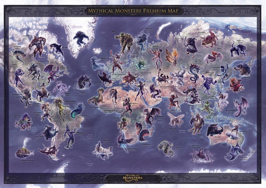 Mythical Monster Premium Wall Map Poster - 23.5