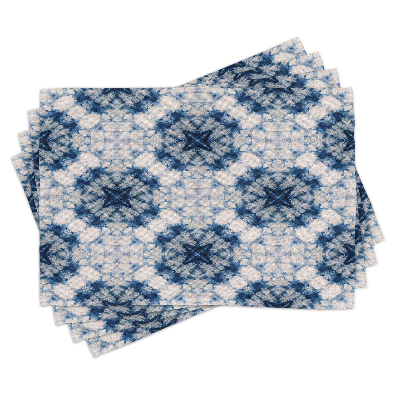 Ambesonne Ethnic Placemats Set of 4 - Tie Dye Print Symmetric Design Washable Fabric Table Mats for Dining Room, Kitchen & Home Decor - Blue Grey Standard Size Place Mats for Everyday Meals & Dinner Parties