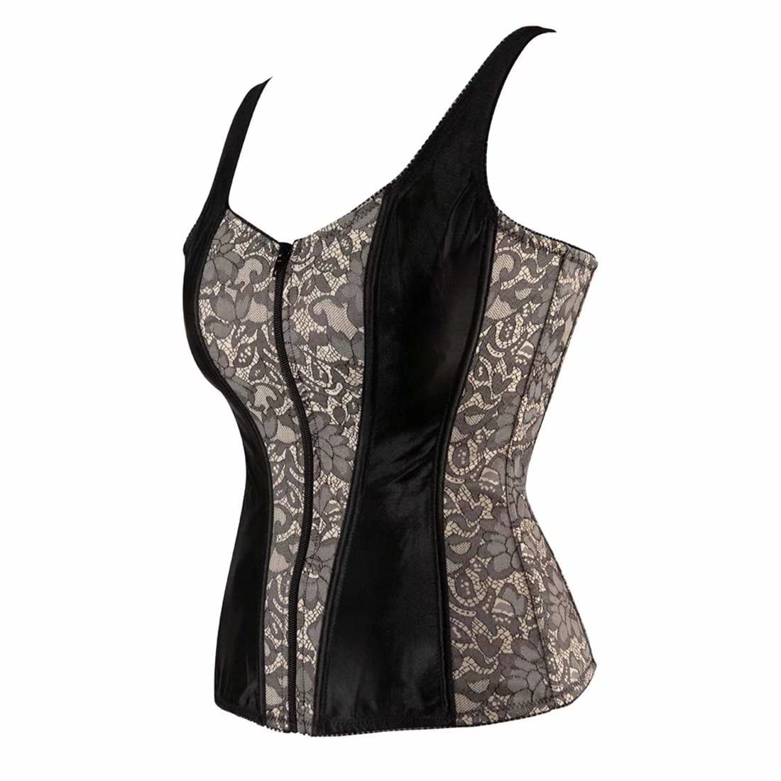 **Women's Gothic Corset Bustier Top with Adjustable Straps & Zipper - Plus Size Black Lace-Up Vest for Burlesque, Cosplay & Evening Wear**