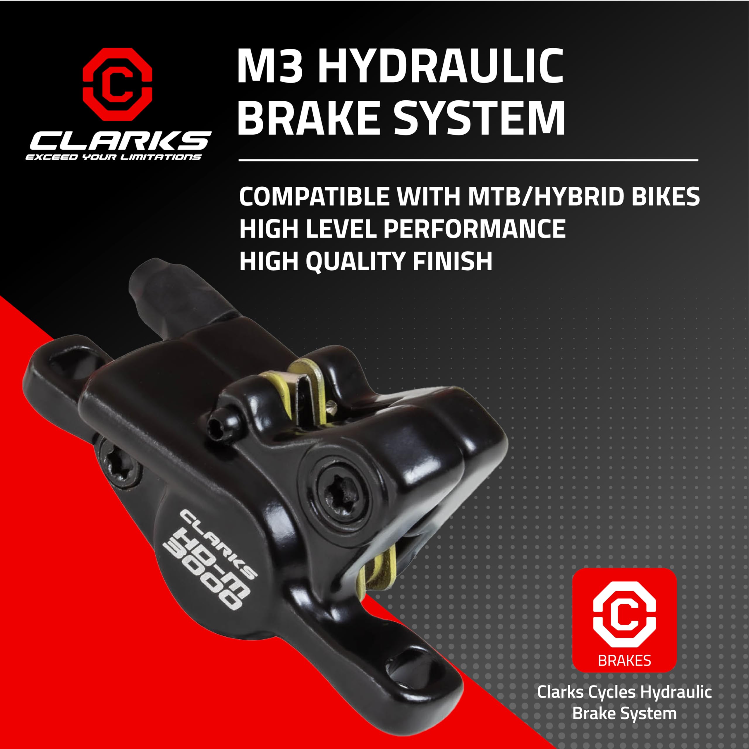 Clarks Hydraulic Disc Brake Set - Premium Mountain Bike Braking System for MTB, Road & E-Bikes | Smooth Stopping Power for Trail Riding & Commuting