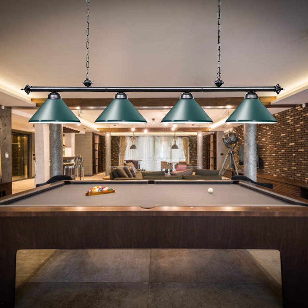 Wellmet 70'' Hanging Pool Table Light Fixture - 4 Lights Billiard Lighting for 7ft 8ft 9ft Tables with Lamp Shades - Perfect for Pool Tables, Billiard Tables, Snooker Tables & Kitchen Island Lighting - Ideal for Game Rooms, Bars, and Home Entertainment Spaces