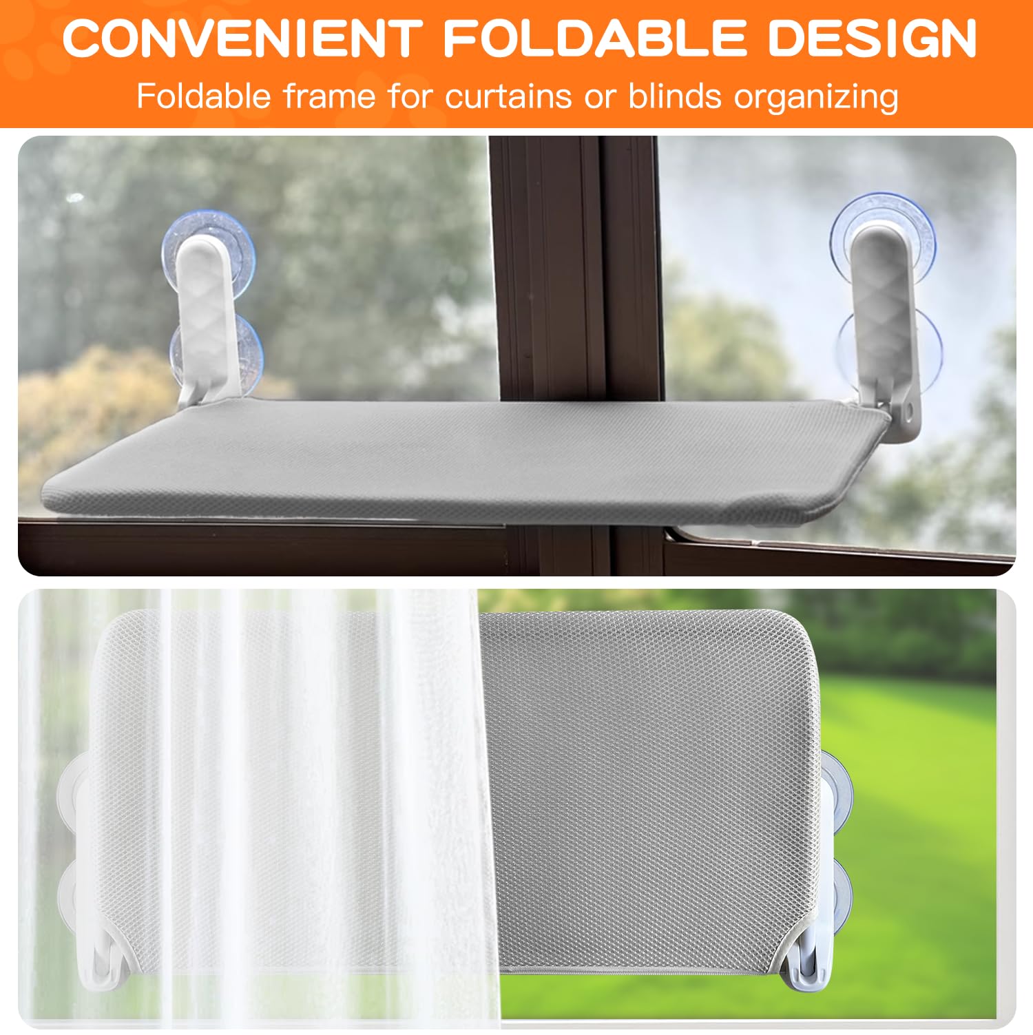 Cat Window Perch - Sturdy Cordless Cat Hammock with 4 Strong Suction Cups & 2 Metal Frames, Reversible Soft Pet Bed, Foldable Indoor Cat Perch for Kittens & Cats - Perfect for Sunny Windows, Apartment Living & Cat Napping