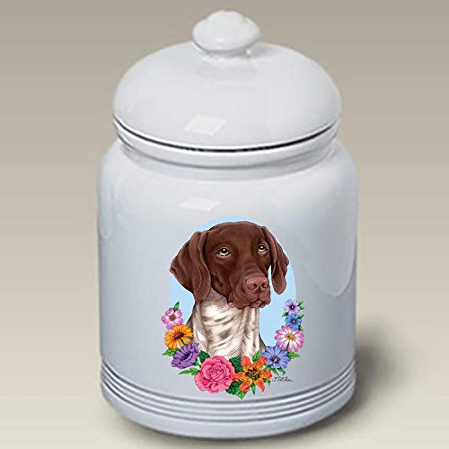 Best German Shorthair Pointer Ceramic Dog Treat Jar - Airtight Pet Food Storage Container for Dog Treats & Biscuits - Perfect for Kitchen Counter, Pantry, or Dog Lover's Gift