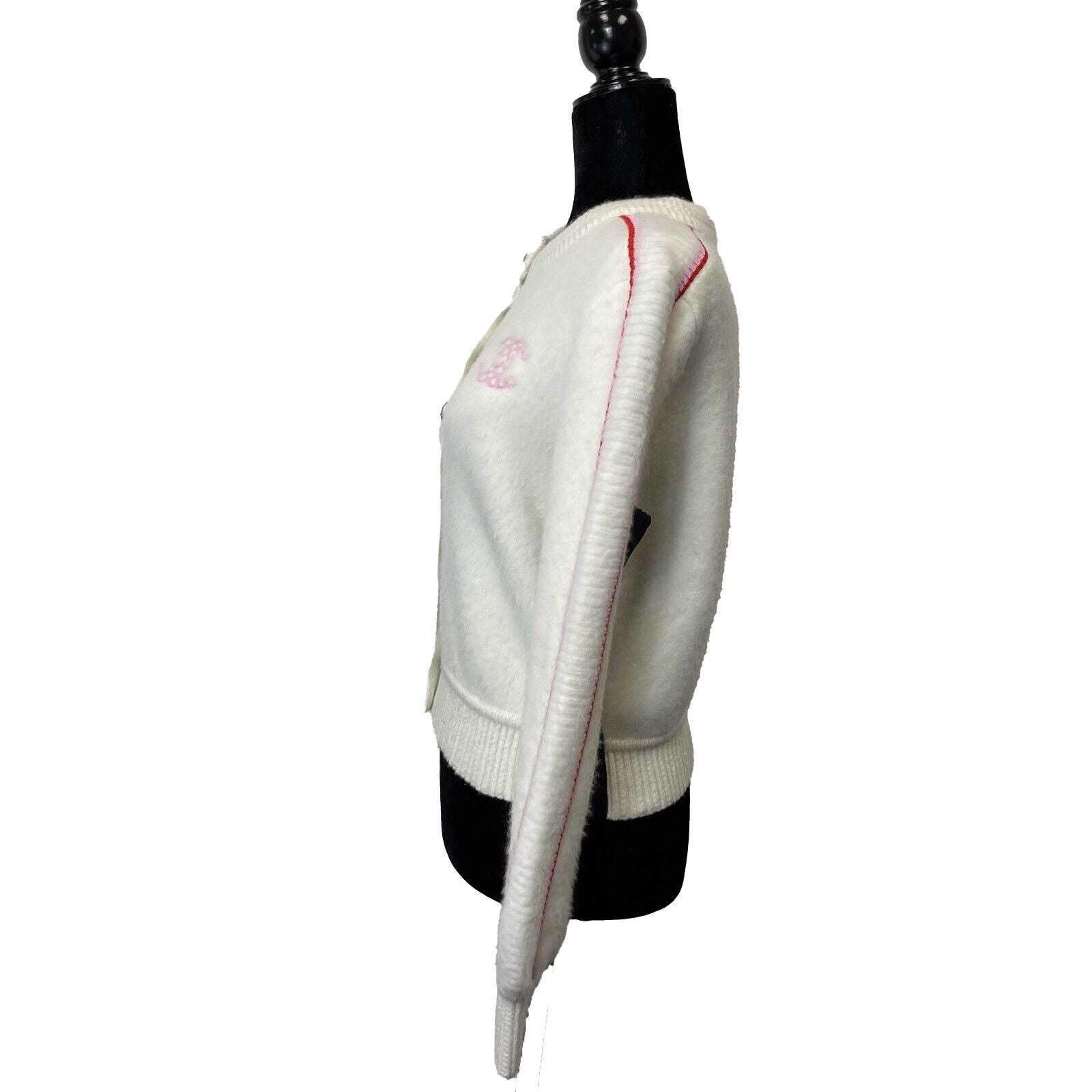 Chanel 21 22FW Varsity Sweater Jacket in Ivory Pink with CC Logo & Racer Trim - Size US 2 (34) | Women's Luxury Knitwear for Fall Winter Fashion, Casual Outfits & Streetwear Style