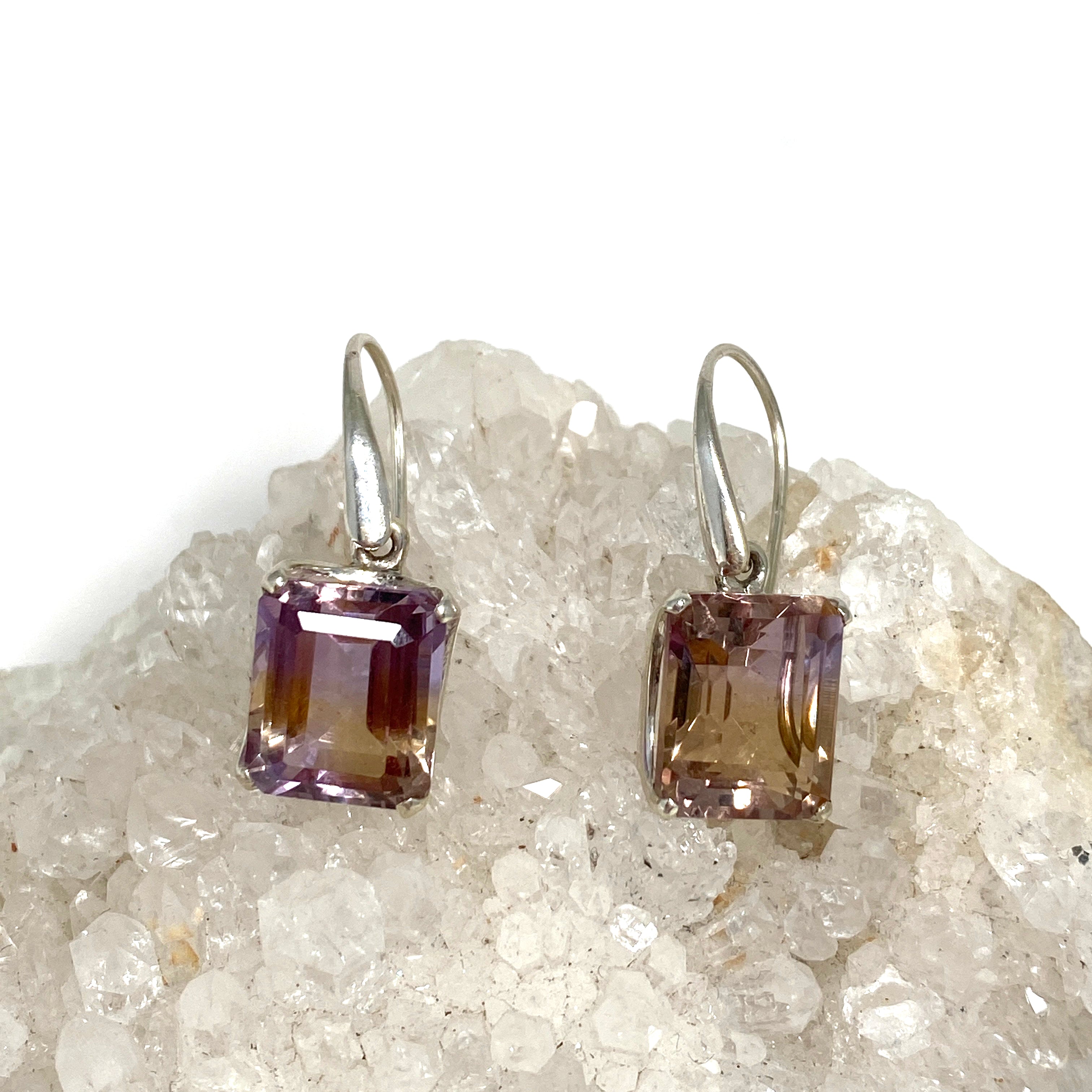 Ametrine Emerald Cut Faceted Earrings for Women - Elegant Gemstone Jewelry Gift for Birthday, Anniversary & Special Occasions