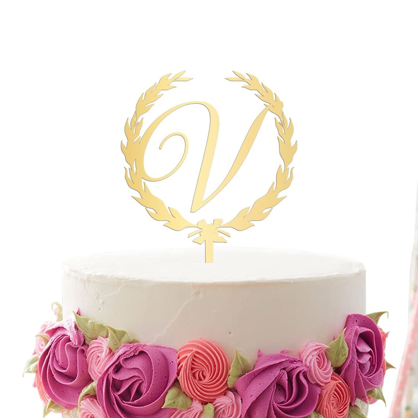 Custom Acrylic Gold Cake Topper with Initial Letter V - Vinisong Personalized Wedding, Anniversary & Birthday Cake Decoration - Perfect for Wreath Cake Decor, Party Supplies & Special Occasions