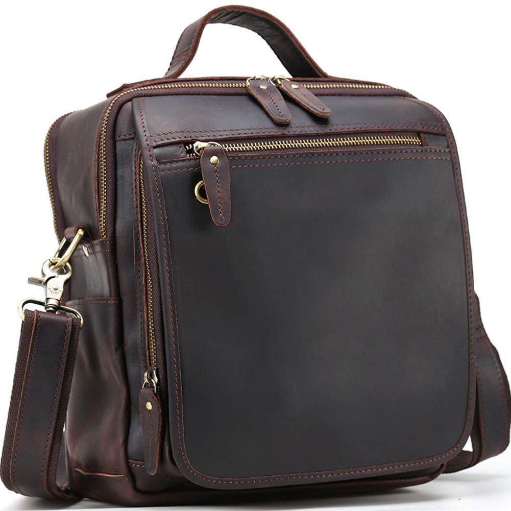 Vintage Leather Crossbody Bag for Men - Genuine Leather Shoulder Messenger Satchel Rucksack - iPad Compatible - Perfect for Work, Travel & Daily Commute