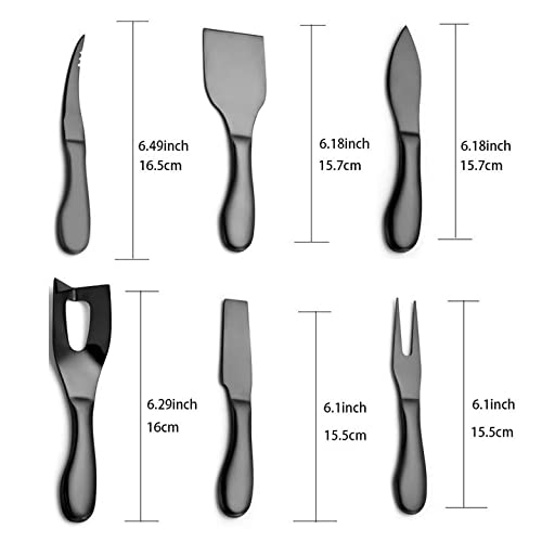Premium Stainless Steel Cheese Knife Set with Fork Slicer & Cutters - Black Cheese Tools Collection for Parties, Charcuterie Boards & Gourmet Entertaining