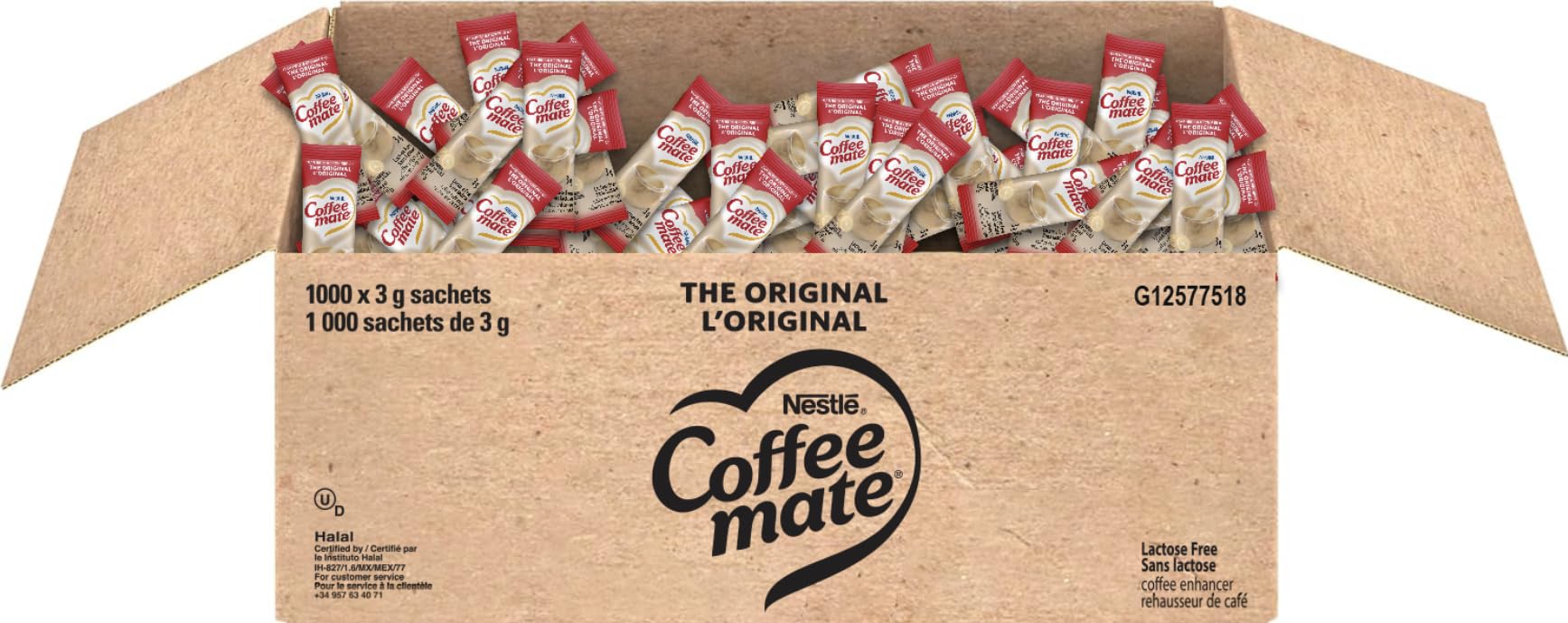 COFFEE MATE Original Coffee Creamer Powder - 100% Lactose Free, Kosher Certified, 1000 Single-Serve Packets (3g Each) - Perfect for Office, Home & Travel Use