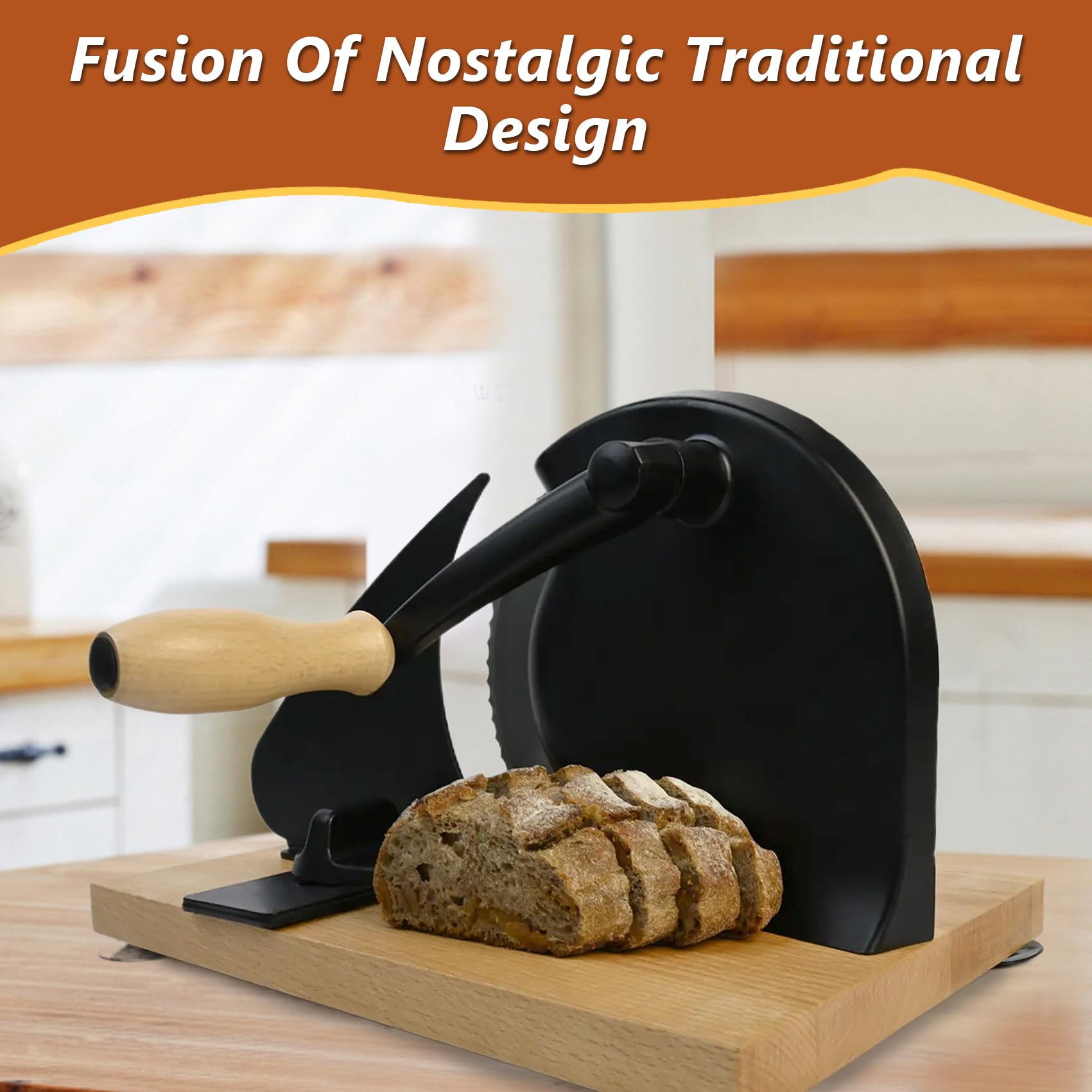 Classic Manual Bread Slicer - Adjustable Hand Crank Bread Cutter for Homemade Loaves (0.8 Inch Thickness, Black) | Perfect for Home Baking, Sandwiches & Breakfast Prep