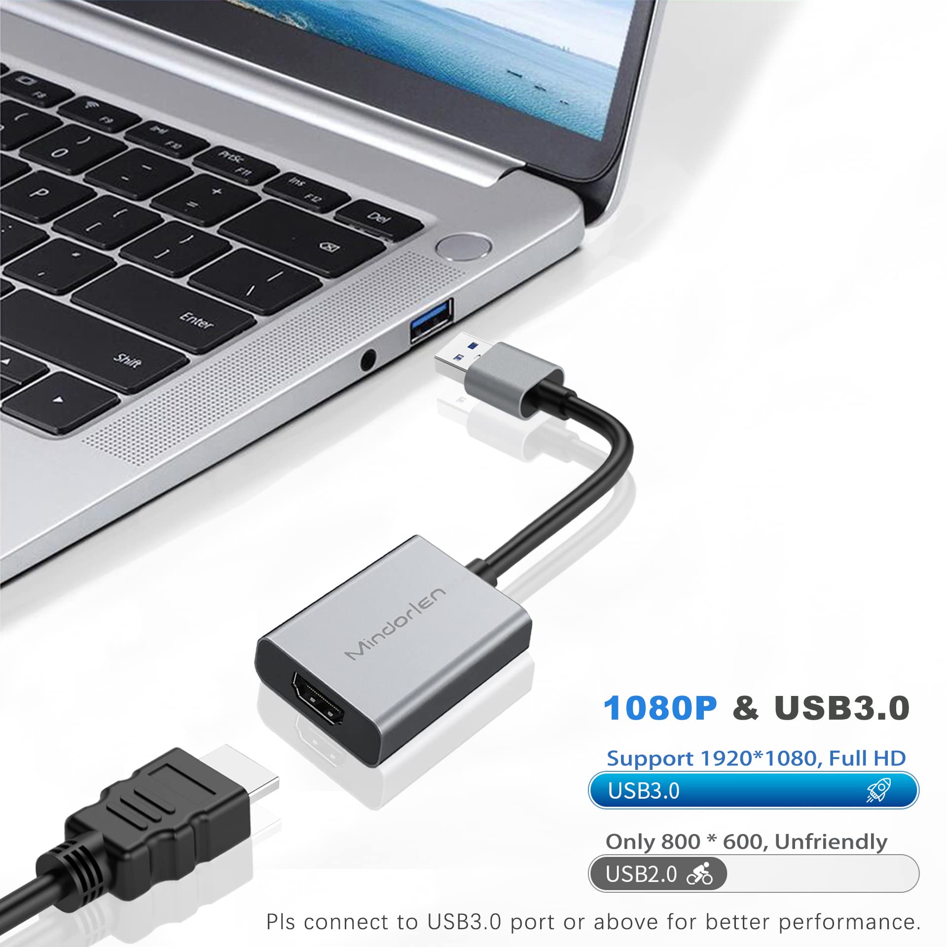 USB 3.0 to HDMI Adapter for Laptop & PC - Dual Monitor Setup for Work & Gaming