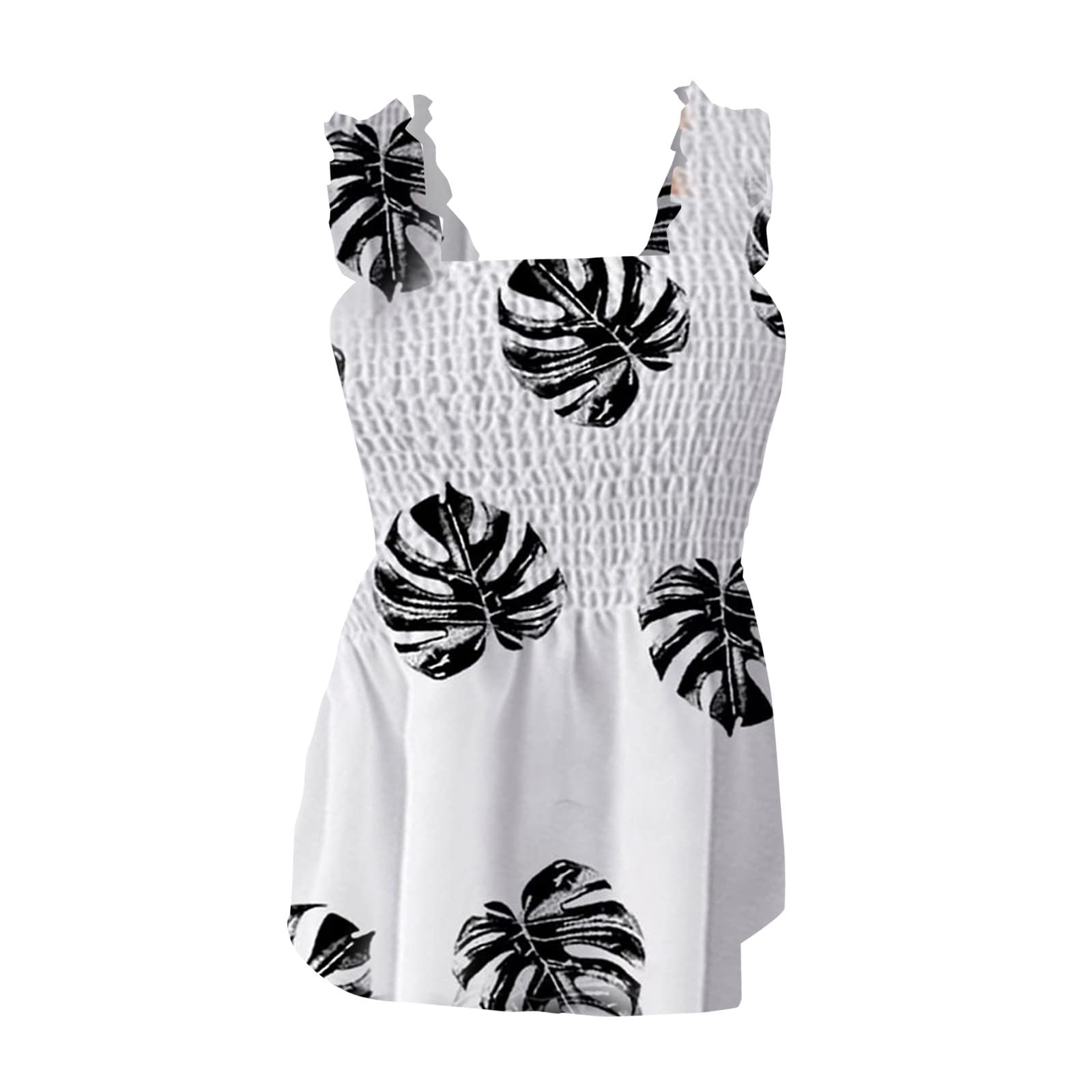 MOBCTG Women's Sexy Cropped Tank Top - Summer Fashion Print Elastic Fold Square Neck Beachwear for Women S-2XL | Perfect for Beach, Pool, and Casual Outfits