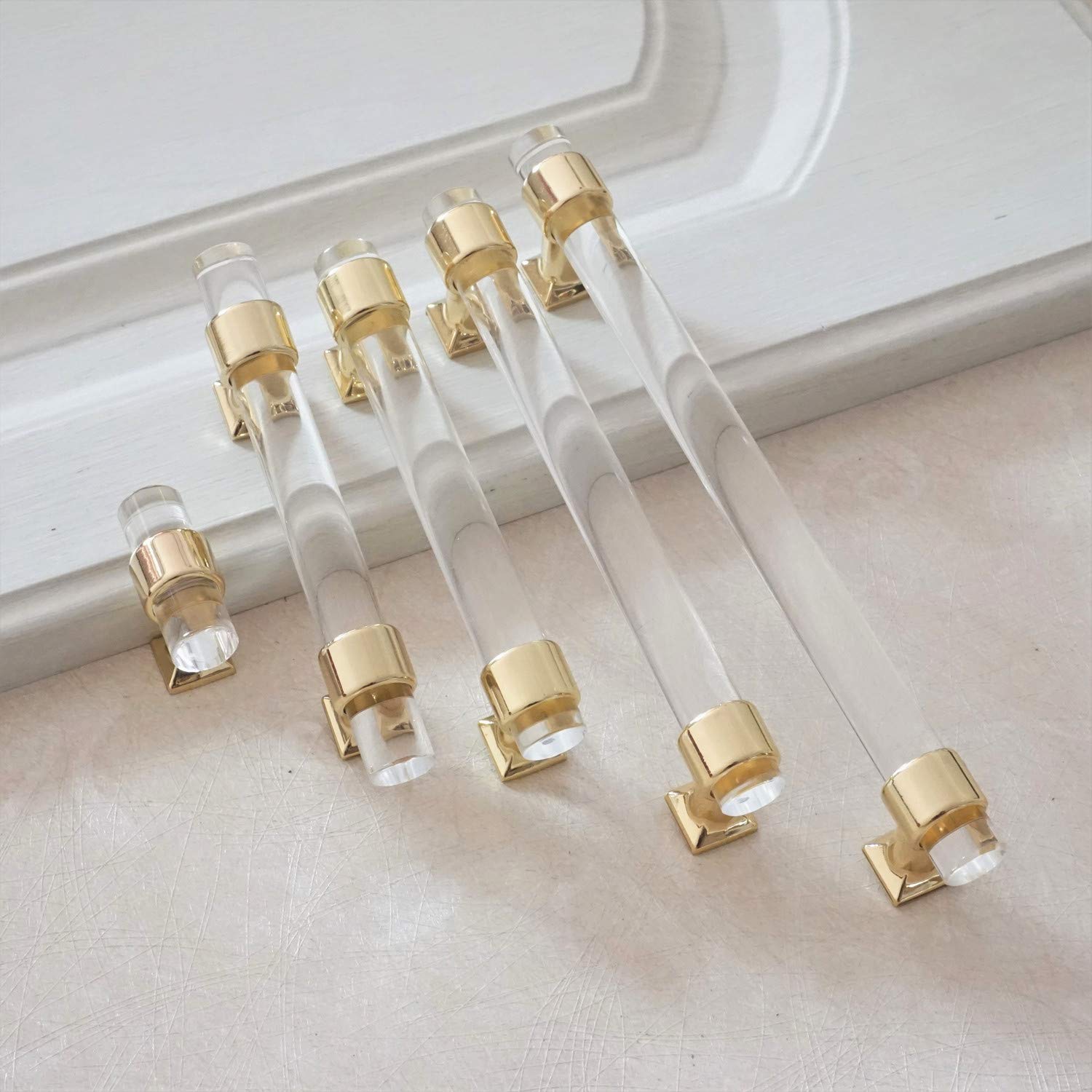 LBFEEL 5 Inch Gold Acrylic Cabinet Pulls - Glass Look Lucite Drawer Handles for Dresser & Cabinets (128mm) - Perfect for Modern Home & Office Furniture Upgrade
