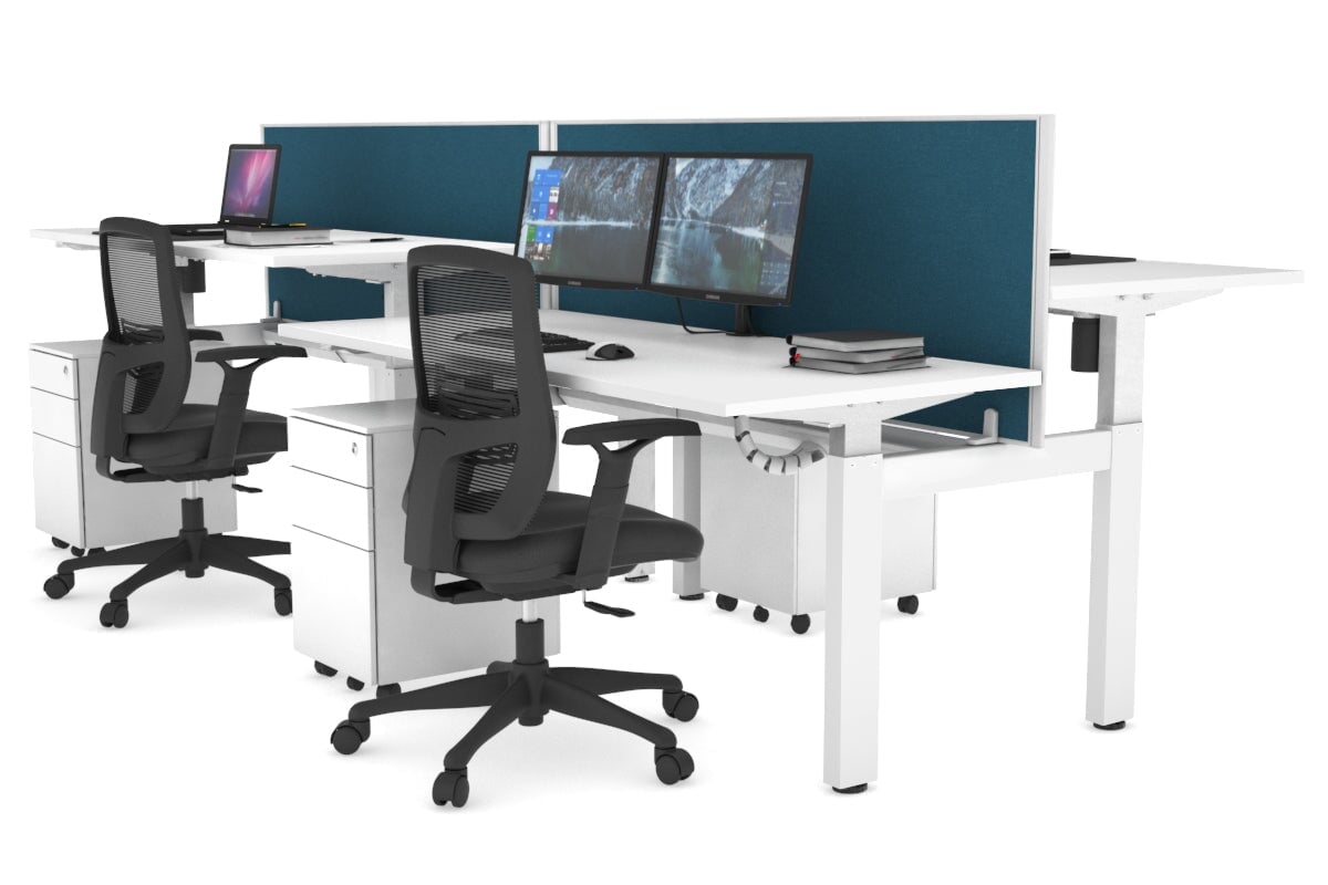 Adjustable Height 4-Person H Bench Workstation - White Frame [1400L x 700W] for Office, Classroom, or Collaborative Workspace