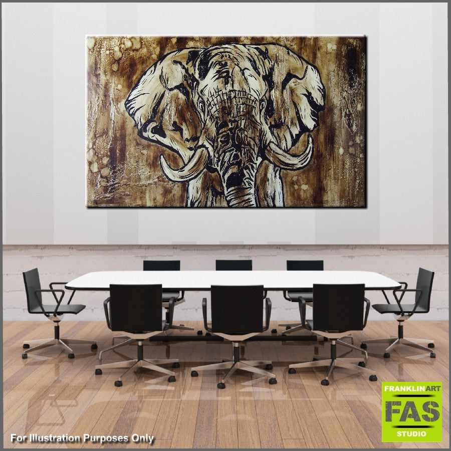 Abstract Realism Elephant Brown Wall Art - Handmade Canvas Painting for Home & Office Decor - Perfect for Living Room, Bedroom, or Gift