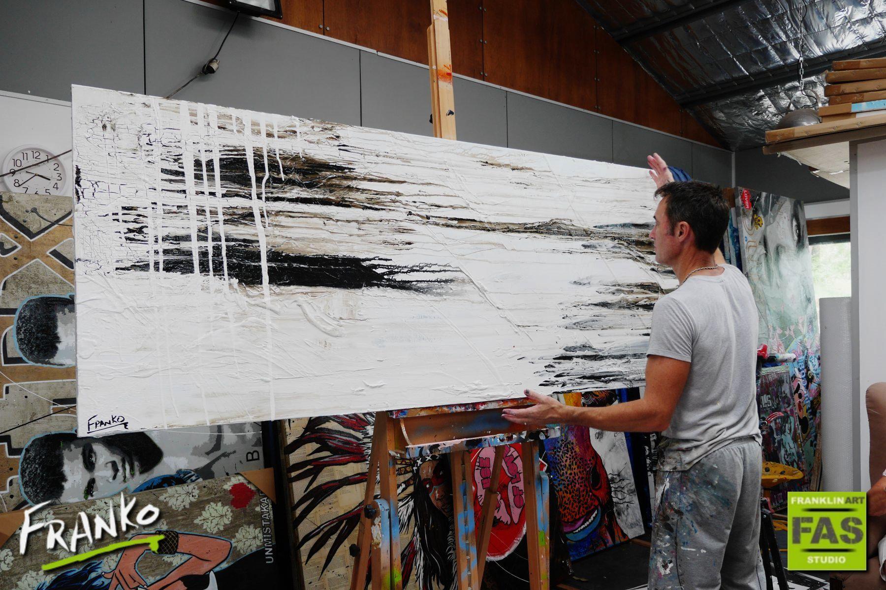 Decayed Beauty 200cm x 80cm Large White Black Abstract Canvas Art Wall Painting - Perfect for Modern Living Room, Office Decor & Contemporary Home Interior