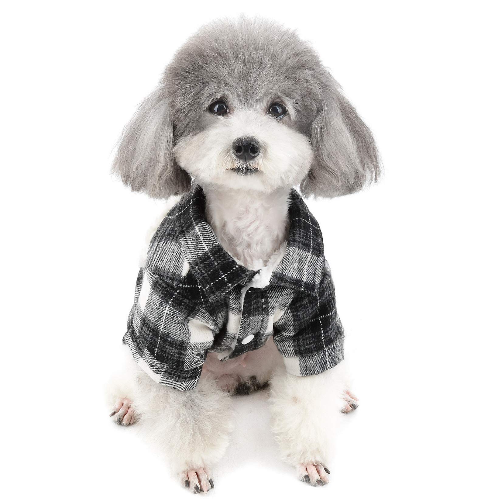 ZUNEA Plaid Fleece-Lined Winter Coat for Small Dogs & Cats - Warm Cold Weather Pet Sweater for Puppies, Girls & Boys (Black, M) - Perfect for Outdoor Walks & Winter Adventures