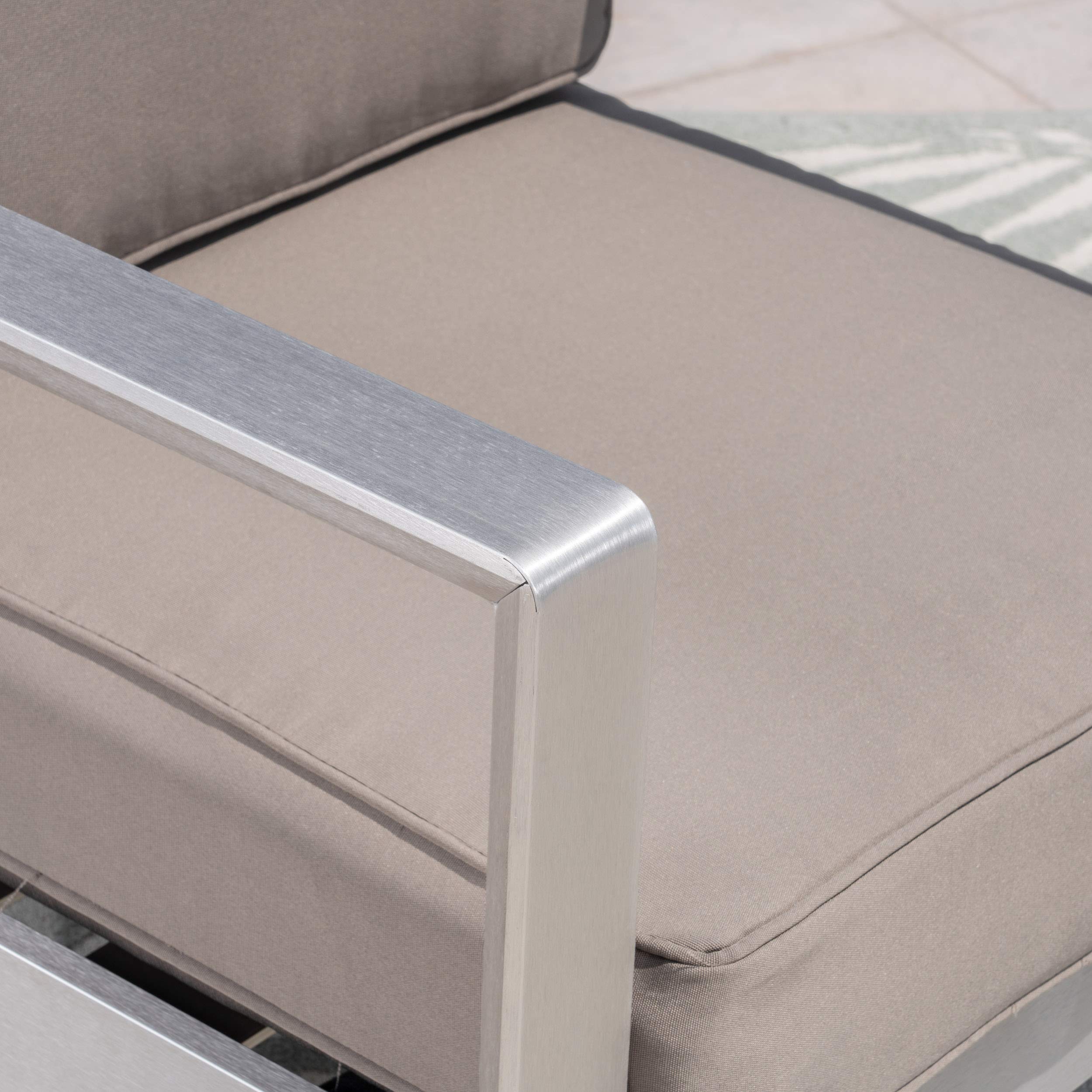 GDFStudio Outdoor Aluminum Club Chairs with Side Table - Silver & Khaki Patio Furniture Set for Garden, Poolside & Backyard Relaxation