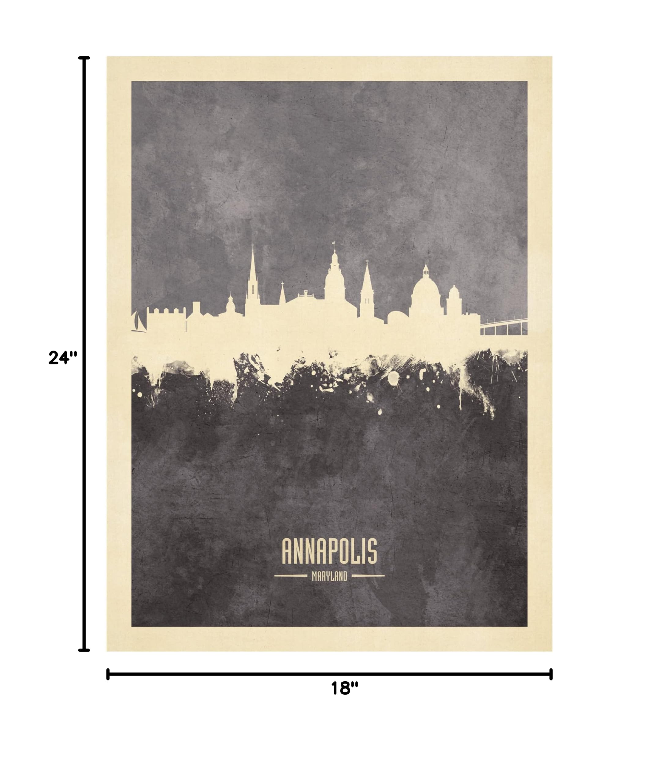 Michael Tompsett 'Annapolis Maryland Skyline Gray' Canvas Wall Art Print - Coastal Home Decor, Office & Living Room Wall Art