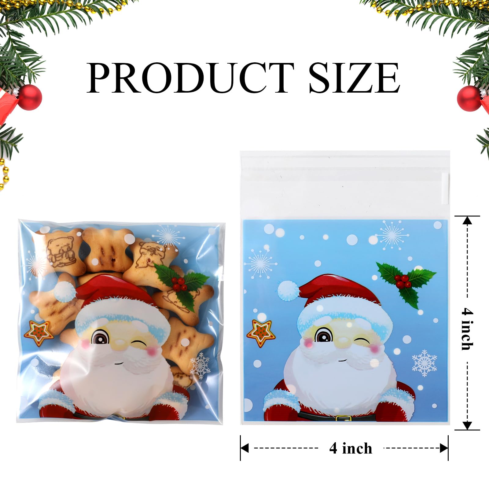 idolpack 100 Pack 4x4 Inch Clear Resealable Christmas Cellophane Gift Bags for Cookies, Candies & Bakery Treats - Perfect for Holiday Gifting, Party Favors & DIY Gift Wrapping