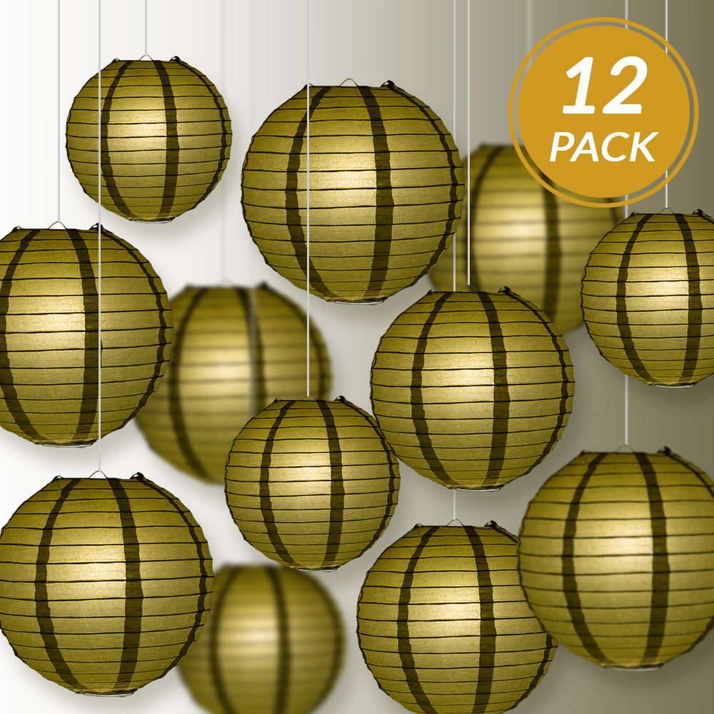 12 Pack Gold Chinese Paper Lanterns - 12/10/8 Inch Hanging Wedding & Party Decorations Set for Indoor/Outdoor Events, Festivals, and Home Decor