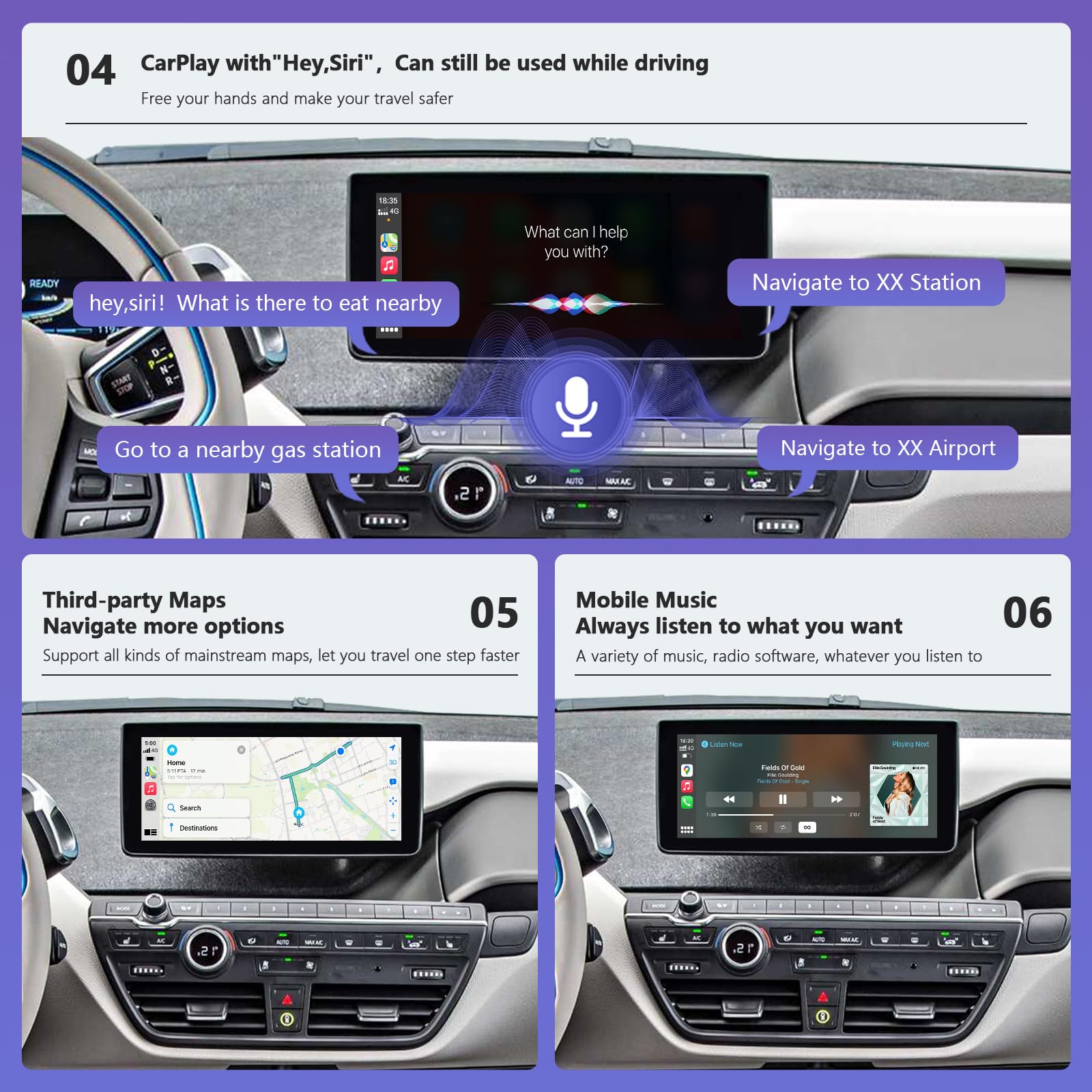 Road Top Wireless CarPlay & Android Auto Adapter for BMW i3 I01 (2012-2017) with NBT System - Seamless Smartphone Integration, MirrorLink, Backup Camera & Navigation Support - Perfect for Hands-Free Driving & Enhanced In-Car Entertainment