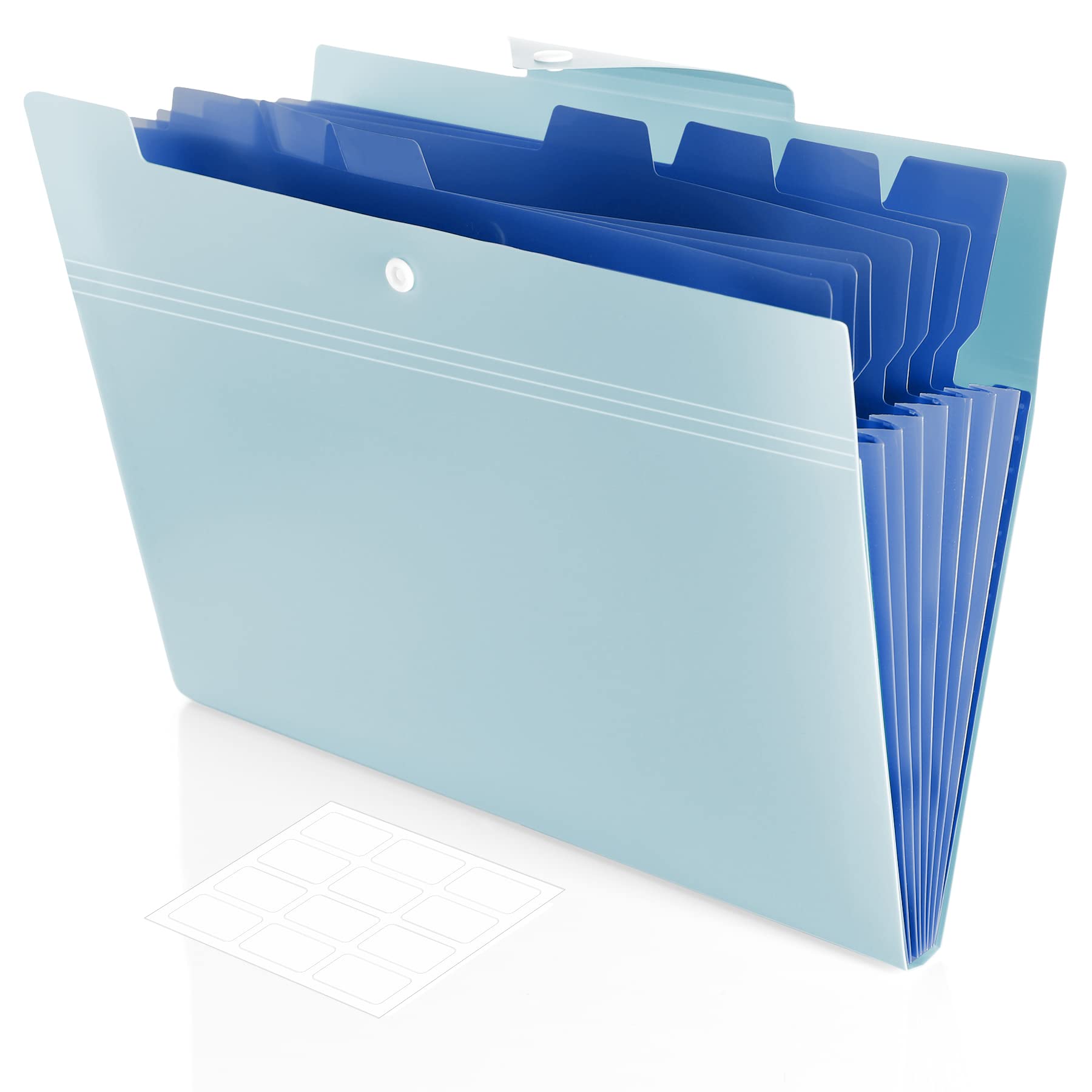 Antner 8-Pocket Expanding File Folder with 12 Sticky Labels - Letter Size Accordion Organizer with Snap Closure - A4 Document Holder for Home, School & Office - Perfect for Bills, Receipts & Paperwork (Blue)