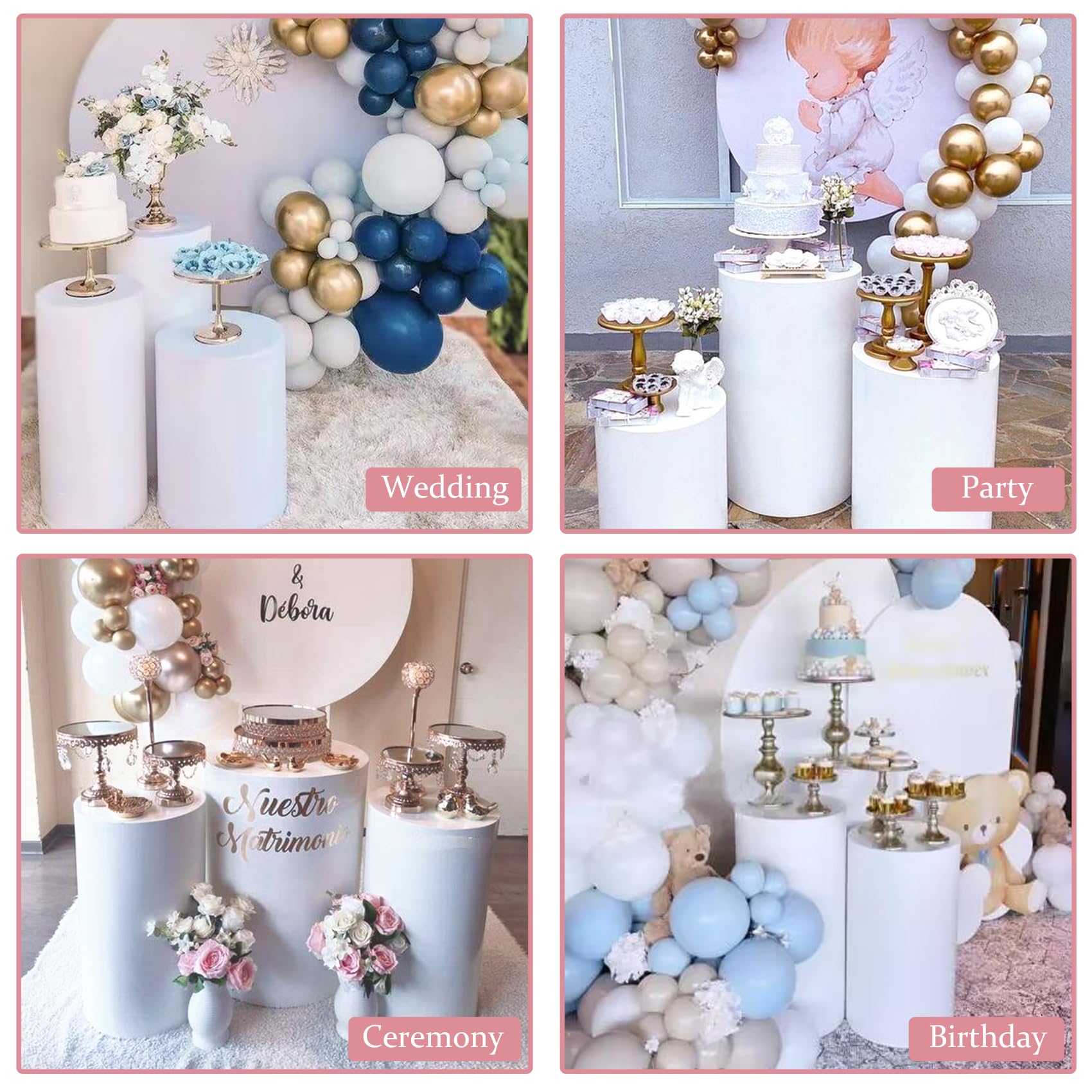 3PCS White Metal Cylinder Pedestal Stands - Round Dessert Table Display Pillars for Birthday, Wedding, Bridal & Baby Shower Party Decor (Large Size) | Perfect for Cake Displays, Cupcake Towers, Floral Arrangements & Event Centerpieces