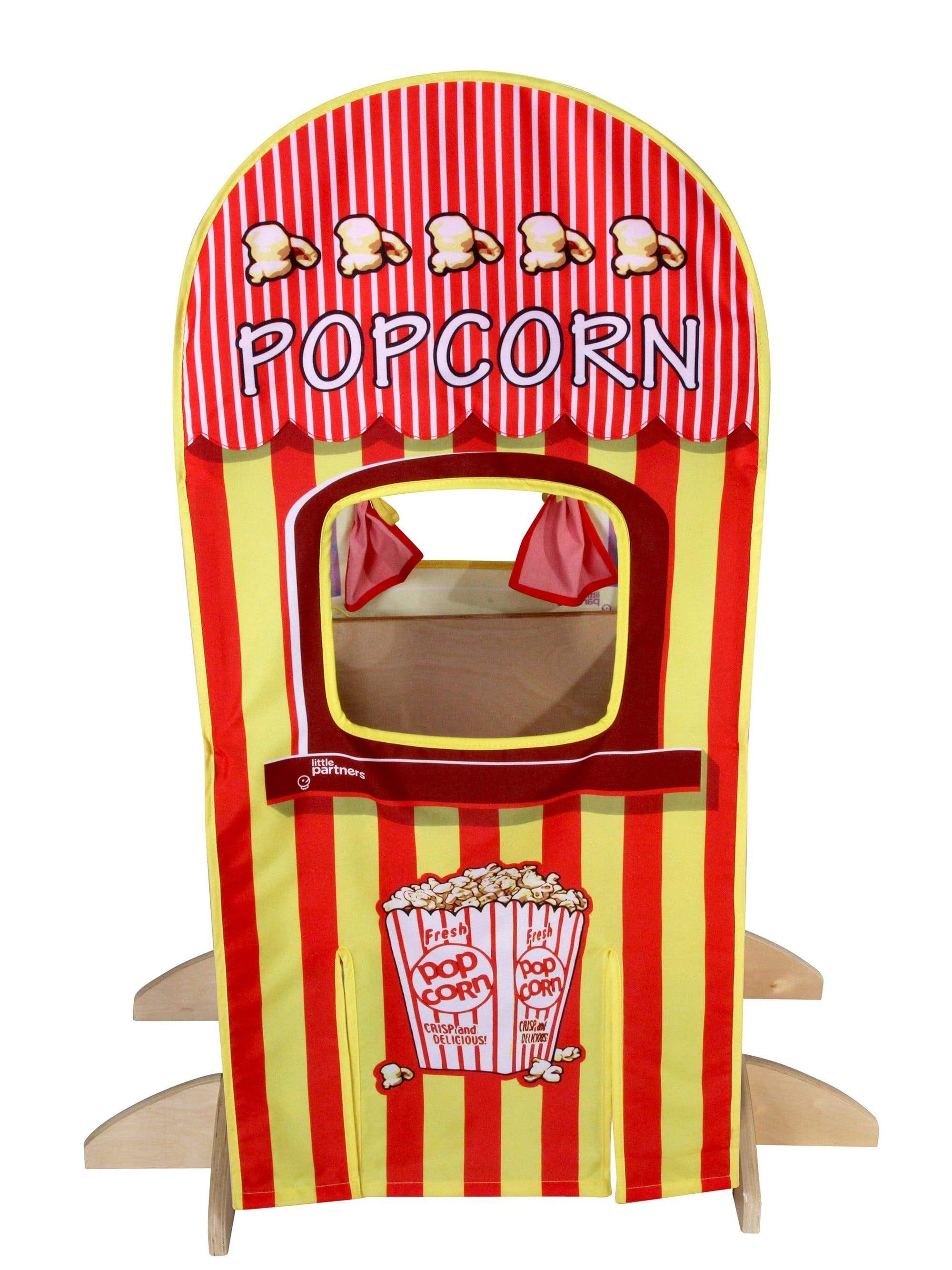 Little Partners Learning Tower Playhouse with Puppet Theatre & Popcorn Stand - Kids Pretend Play Kitchen Helper for Baking & Creative Activities