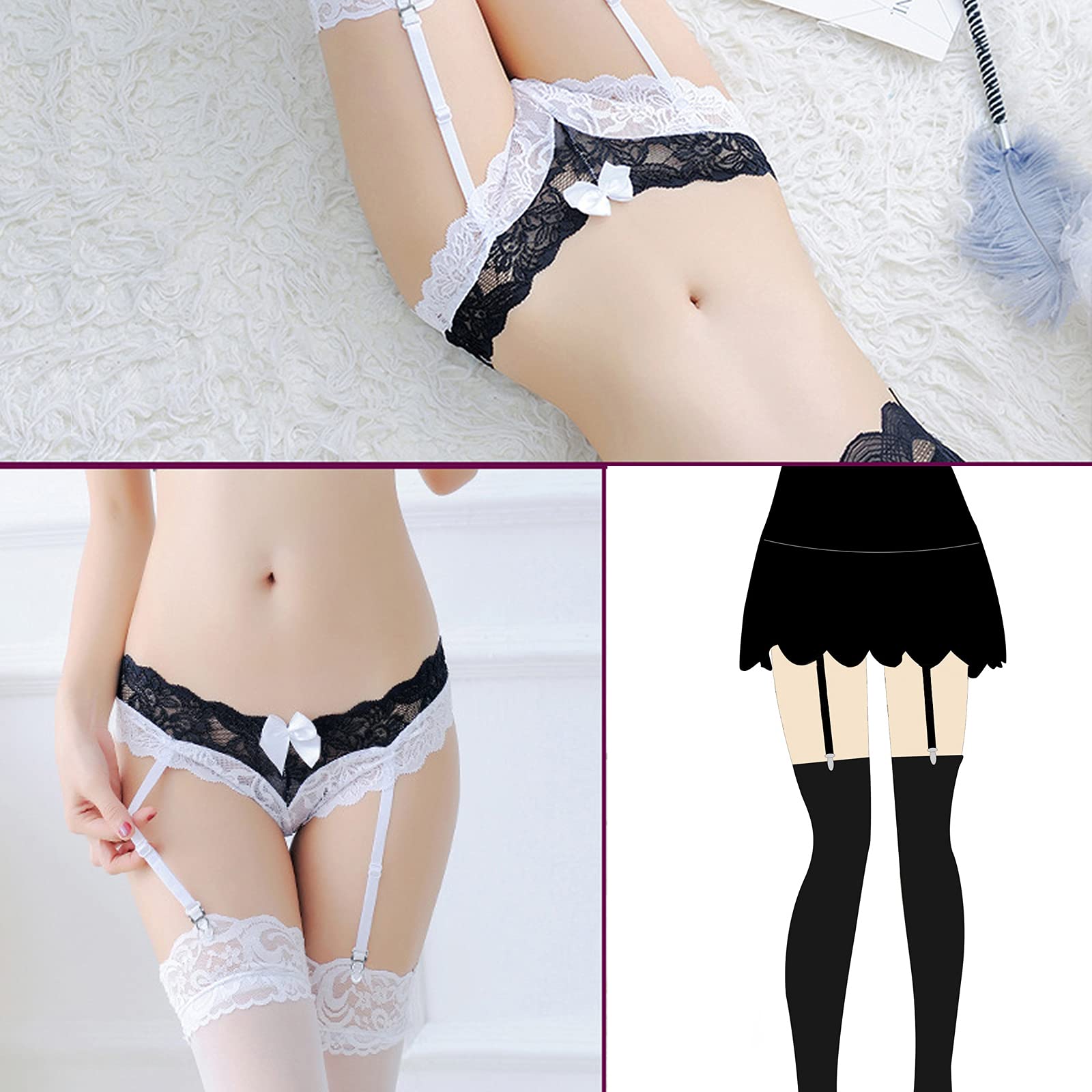 8 Pcs Adjustable Stocking Clips - Elastic Garter Straps for Thigh High Socks & Stockings (White) | Perfect for Lingerie, Cosplay & Fashion Accessories