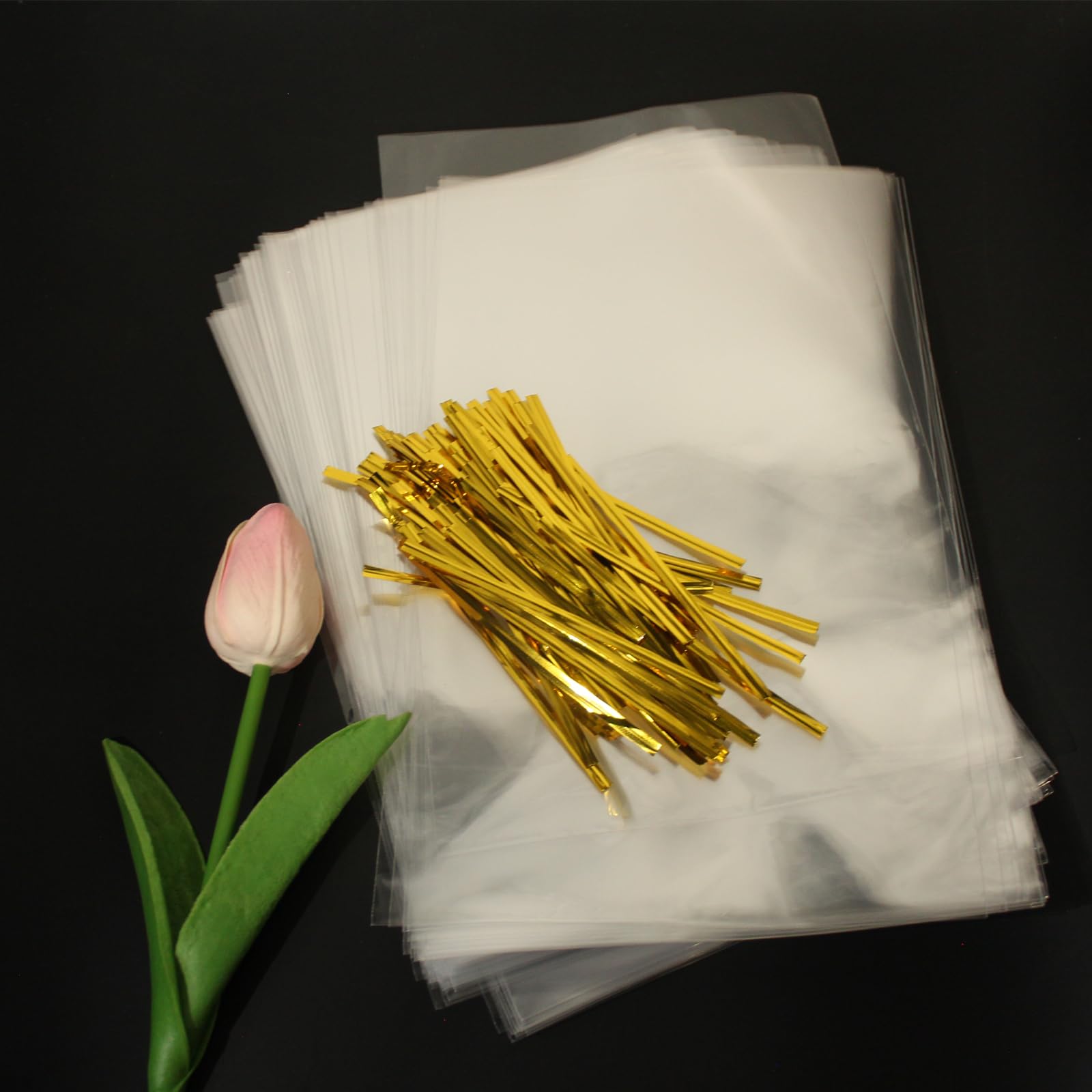 100Pcs 6x10 Inches Clear Cellophane Treat Bags with Twist Ties | Plastic Goodie Bags for Candy, Cookies, Bakery Treats & Party Favors | Perfect for Gift Packaging, Wedding Favors, Baby Showers & Birthday Parties