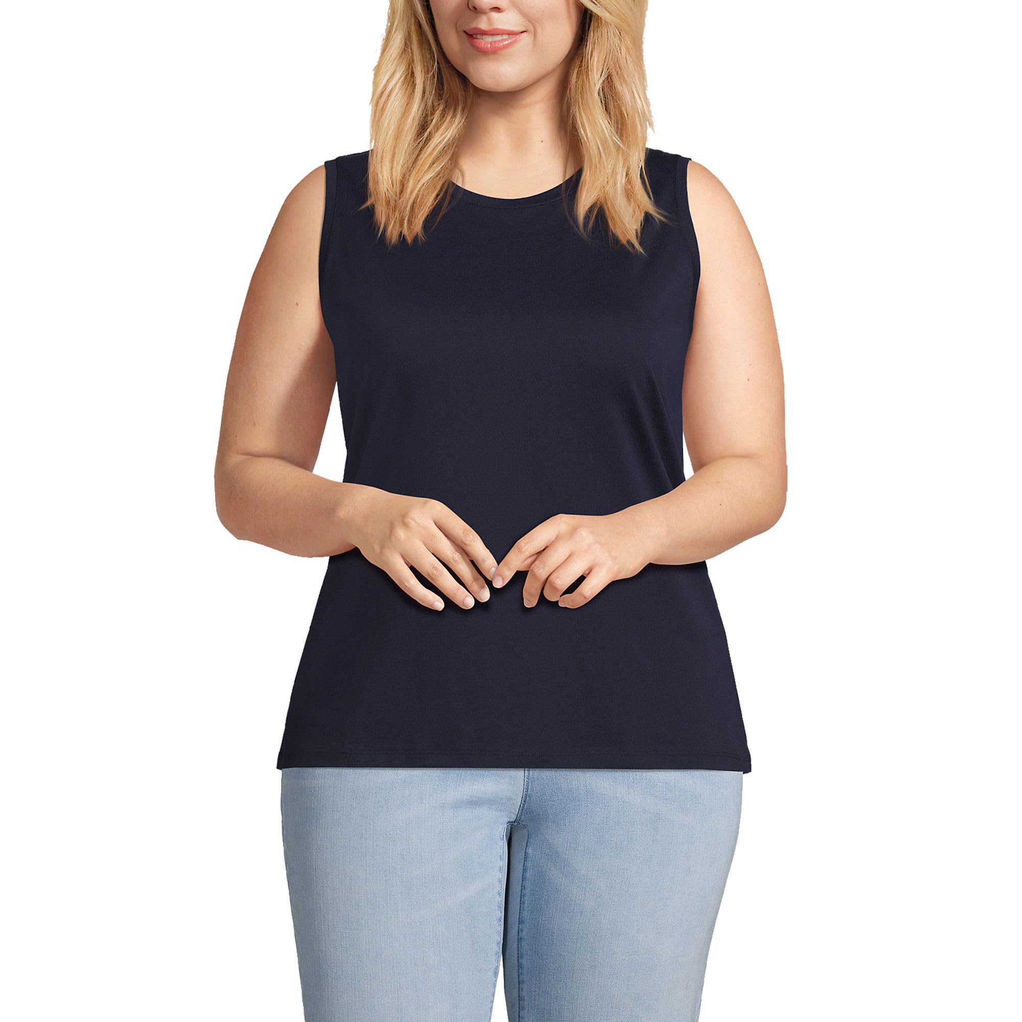 Lands' End Women's Supima Cotton Crew Neck Tank Top - Radiant Navy - Plus Size 1X | Soft & Breathable for Casual Wear, Layering & Summer Outfits