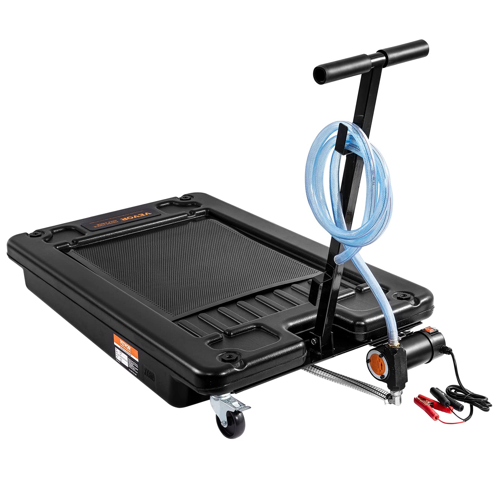 VEVOR 17 Gallon Low Profile Oil Drain Pan with 180W Electric Pump - 8.2ft Hose & Folding Handle - Rolling Oil Change Cart for Trucks, Buses, RVs - Perfect for Auto Shops, Fleet Maintenance & DIY Oil Changes
