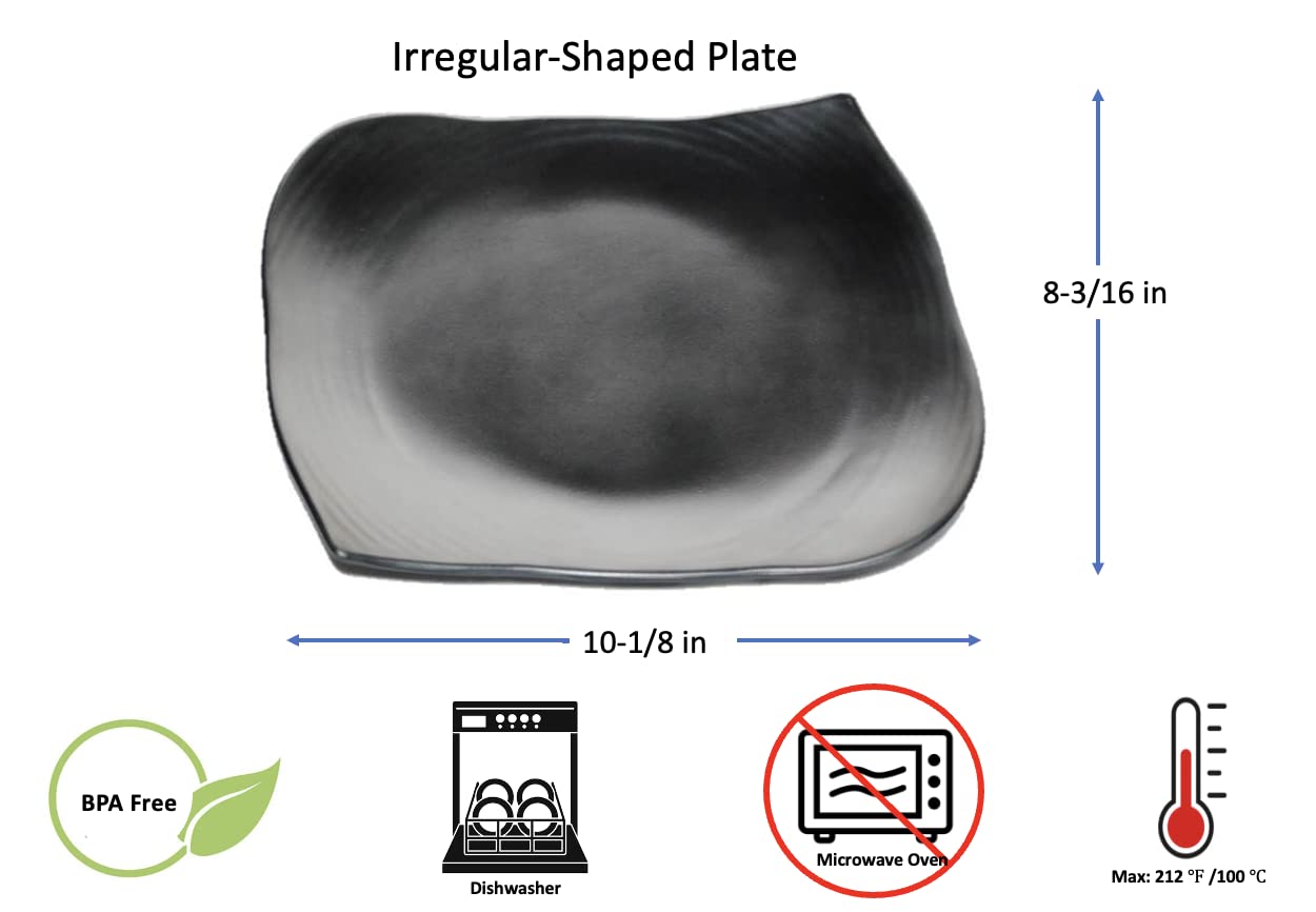Black Rectangular Melamine Plates - 10-Piece Set (10.125