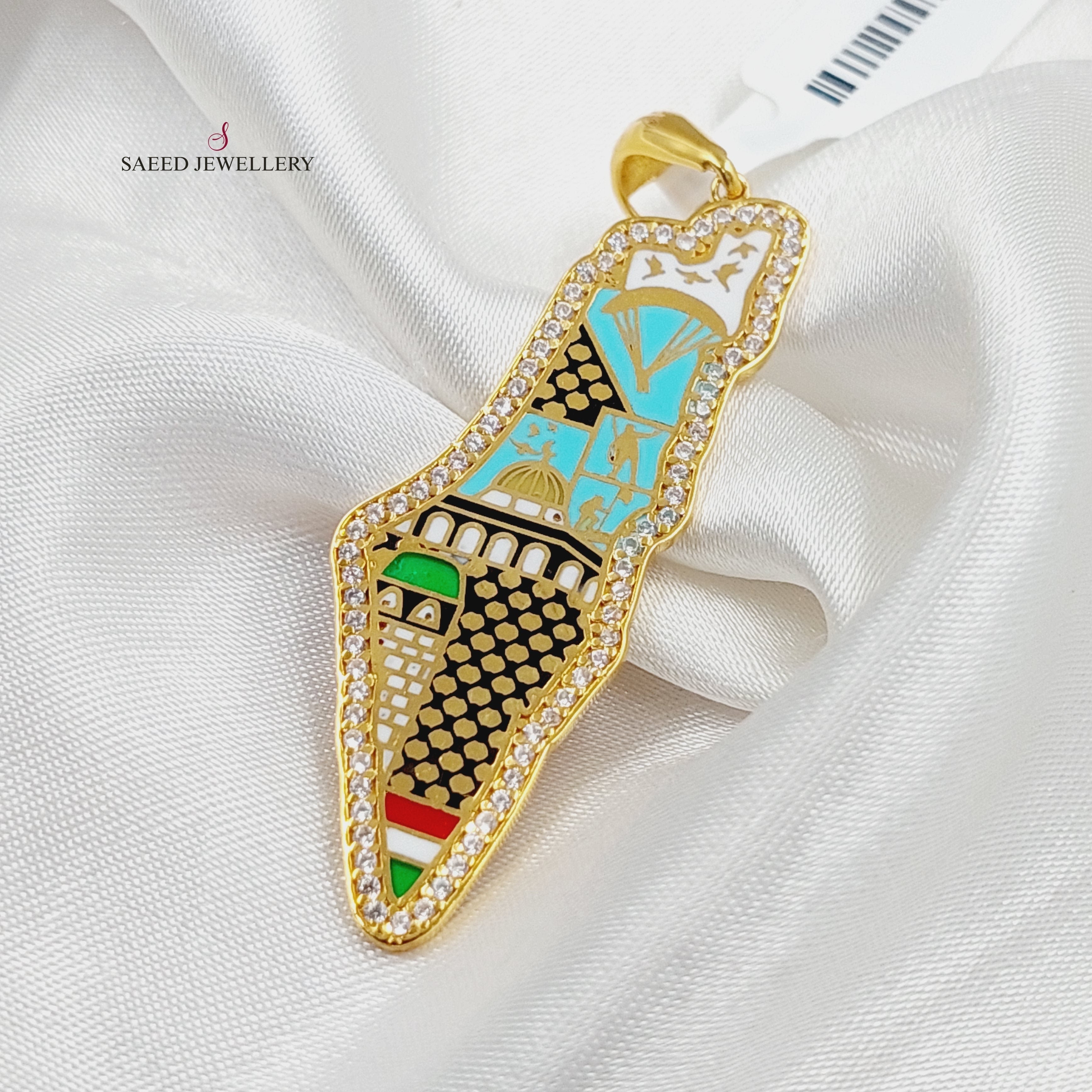 Stunning Enameled & Zircon Studded Palestine Pendant Necklace - Elegant Jewelry for Women, Perfect for Parties, Weddings & Special Occasions
