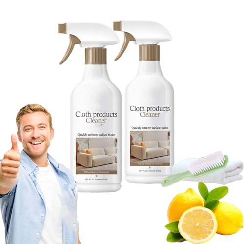 No-Wash Fabric Cleaner Spray - Upholstery & Sofa Cleaner for Furniture, Car Seats, Mattress - Stain Remover & Odor Eliminator (2-Pack) - Perfect for Pets, Kids & Everyday Messes