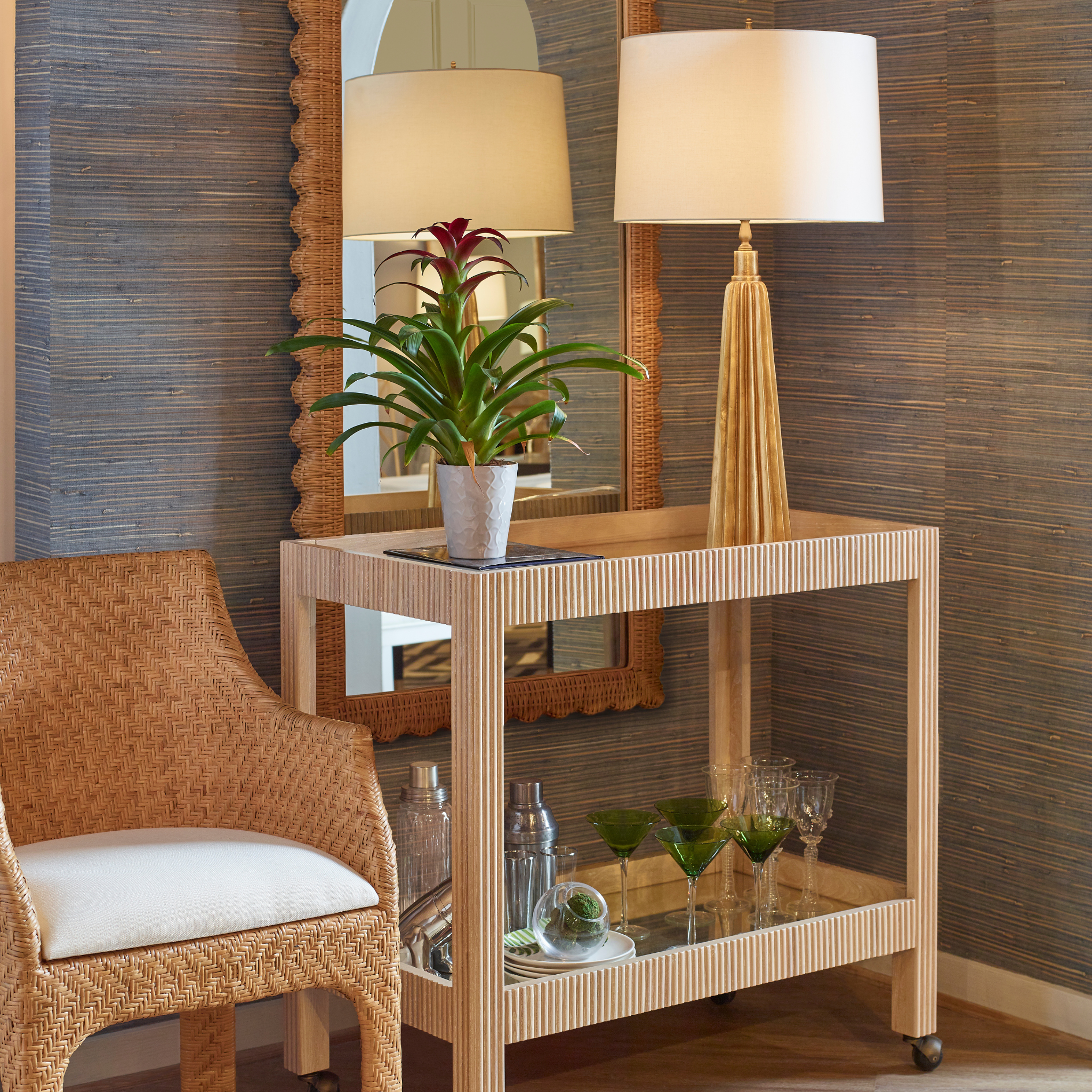 Britton Rattan Floor Mirror - Full Length Standing Mirror with Natural Woven Rattan Frame, 60