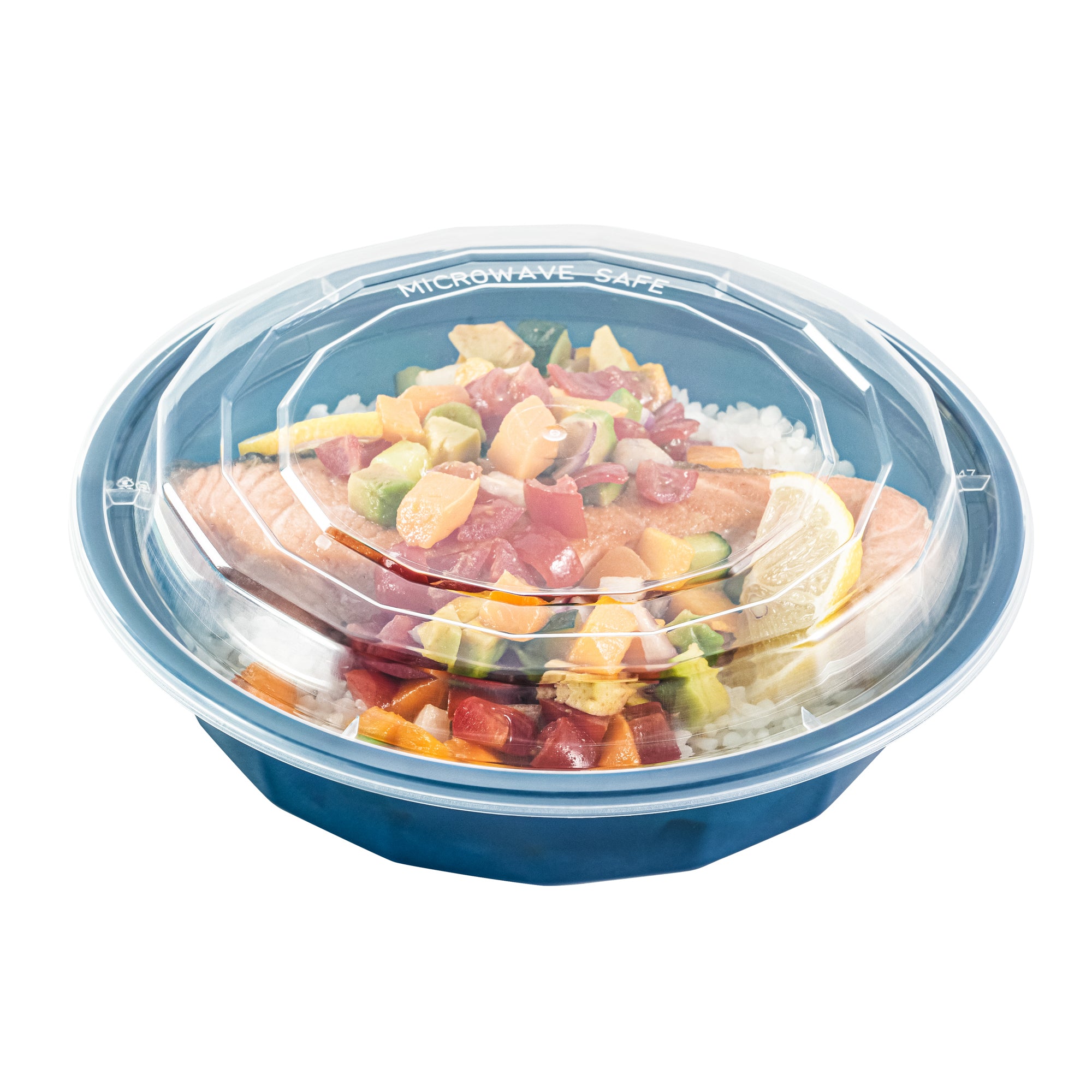 24 oz Round Midnight Blue Plastic Food Storage Containers with Clear Lids - Microwave Safe, 7.25