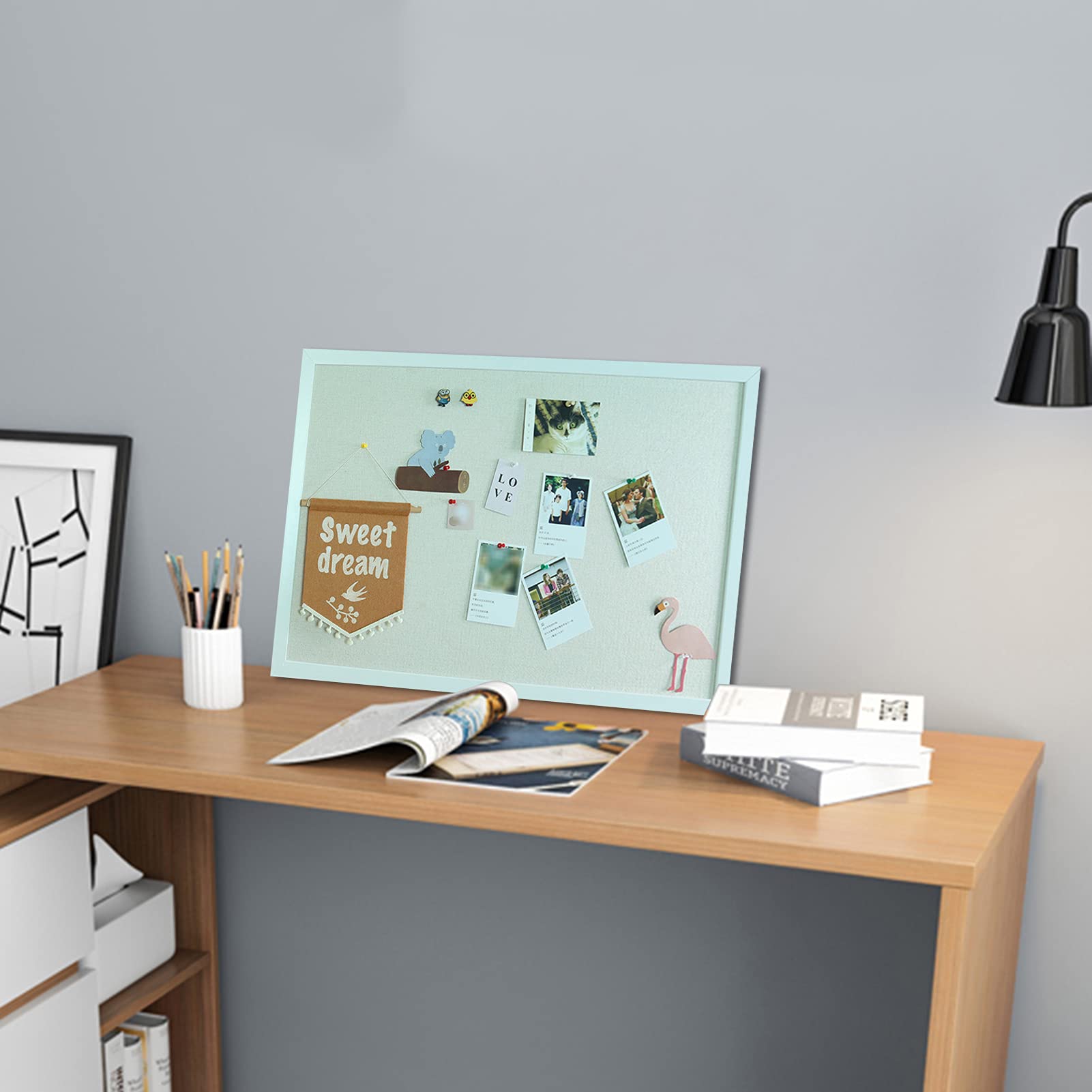 Premium Cork Linen Bulletin Board with White Wooden Frame - 60x90cm Hanging Pin Board for Photos, Memos & Decor | Perfect for Home, Kitchen, Office & School Organization & Wall Display