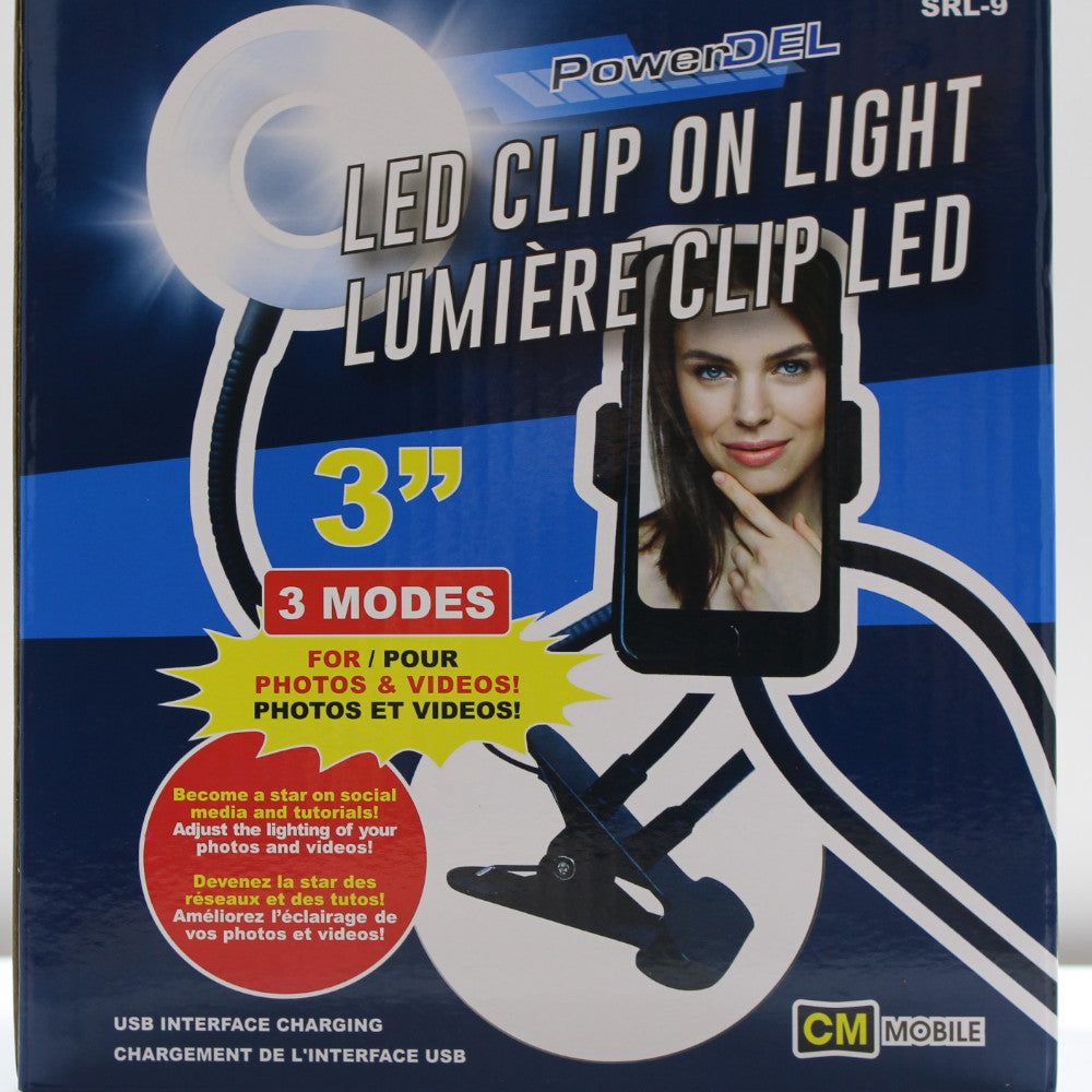 POWERDEL Clip on Halo LED Light and Phone Holder - Adjustable Desk Lamp with USB Charging Port for Reading, Working, Gaming & Night Light Use